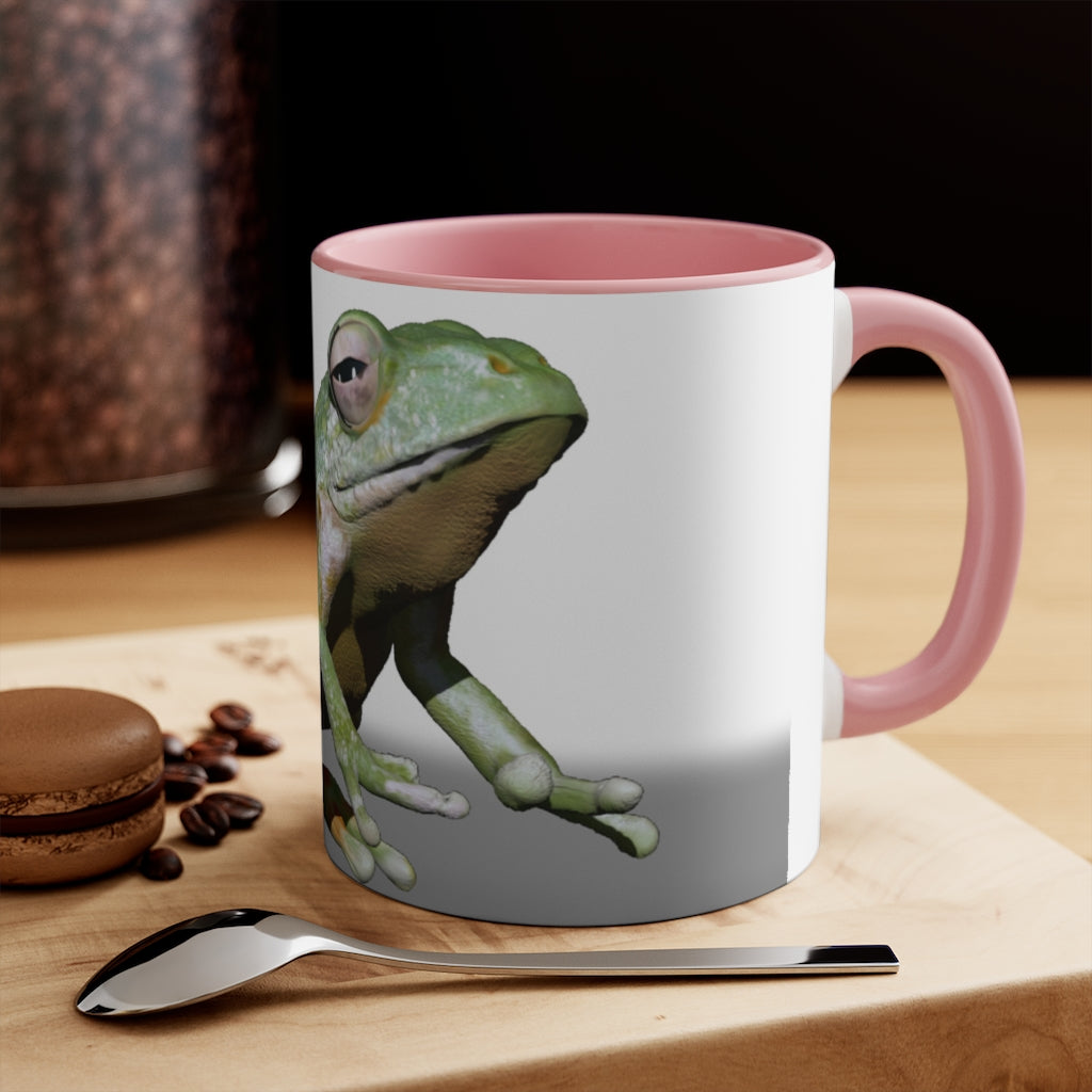A stylish Frog Accent Mug featuring a white exterior with a colored interior, available in red, pink, and black options, perfect for coffee or tea.