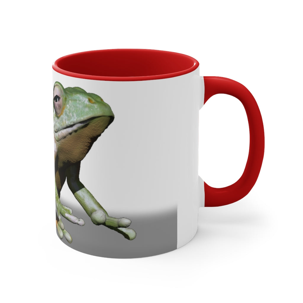 A stylish Frog Accent Mug featuring a white exterior with a colored interior, available in red, pink, and black options, perfect for coffee or tea.