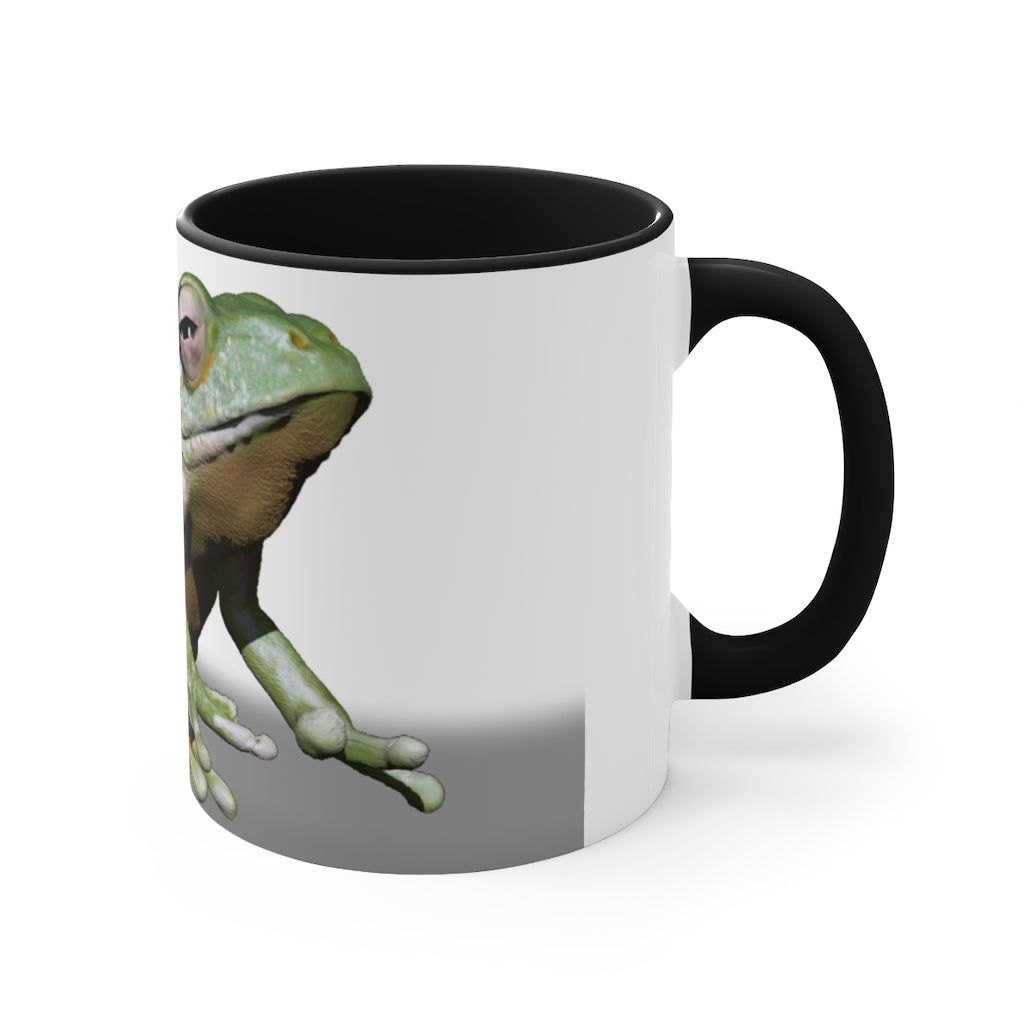 A stylish Frog Accent Mug featuring a white exterior with a colored interior, available in red, pink, and black options, perfect for coffee or tea.