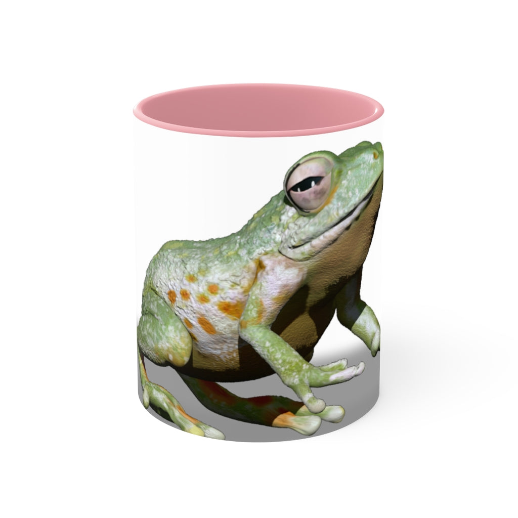 A stylish Frog Accent Mug featuring a white exterior with a colored interior, available in red, pink, and black options, perfect for coffee or tea.