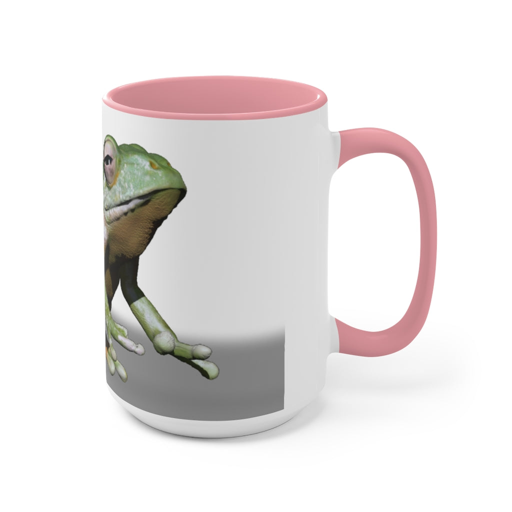 A stylish Frog Accent Mug featuring a white exterior with a colored interior, available in red, pink, and black options, perfect for coffee or tea.
