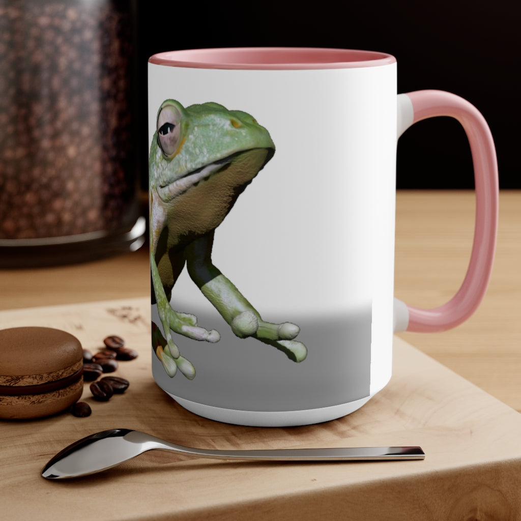 A stylish Frog Accent Mug featuring a white exterior with a colored interior, available in red, pink, and black options, perfect for coffee or tea.