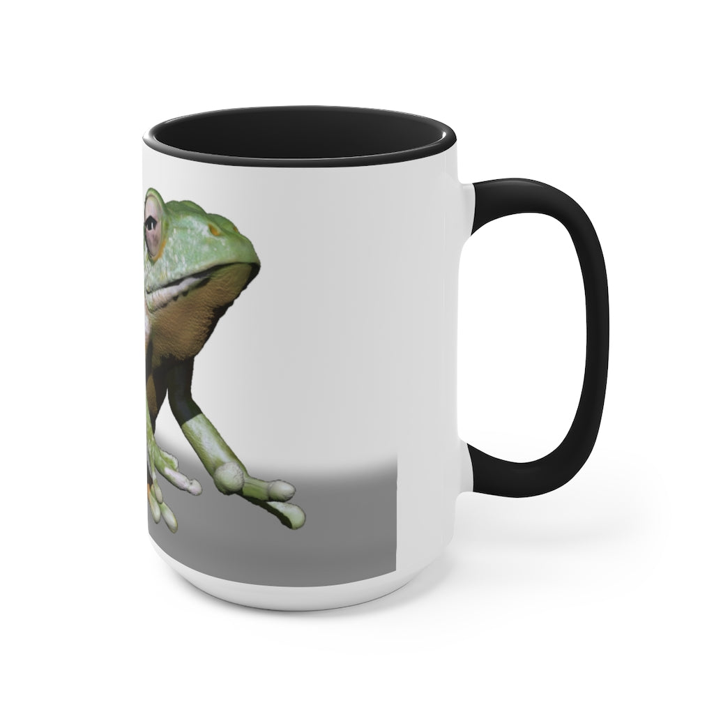 A stylish Frog Accent Mug featuring a white exterior with a colored interior, available in red, pink, and black options, perfect for coffee or tea.