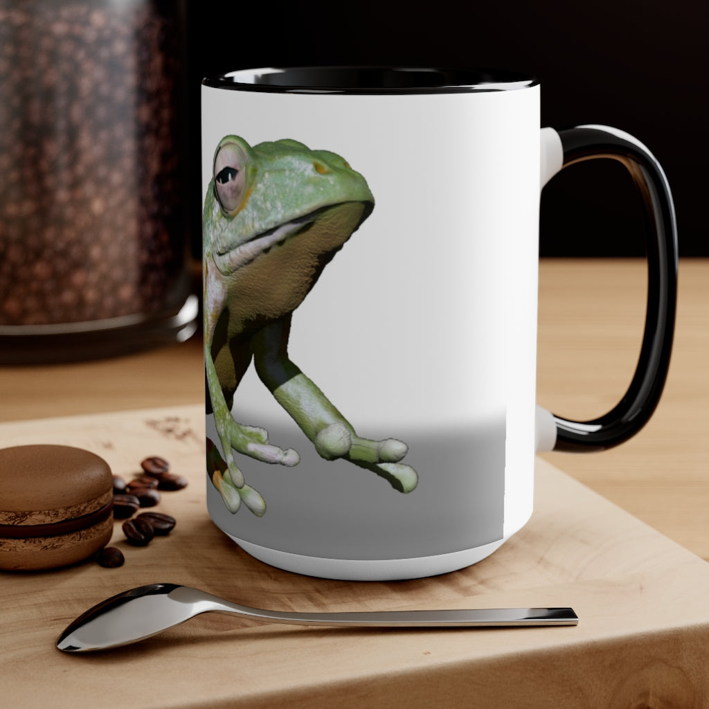 A stylish Frog Accent Mug featuring a white exterior with a colored interior, available in red, pink, and black options, perfect for coffee or tea.