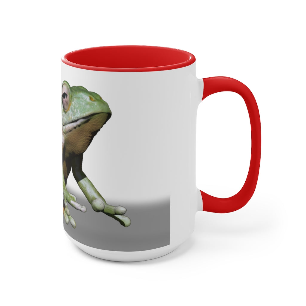 A stylish Frog Accent Mug featuring a white exterior with a colored interior, available in red, pink, and black options, perfect for coffee or tea.