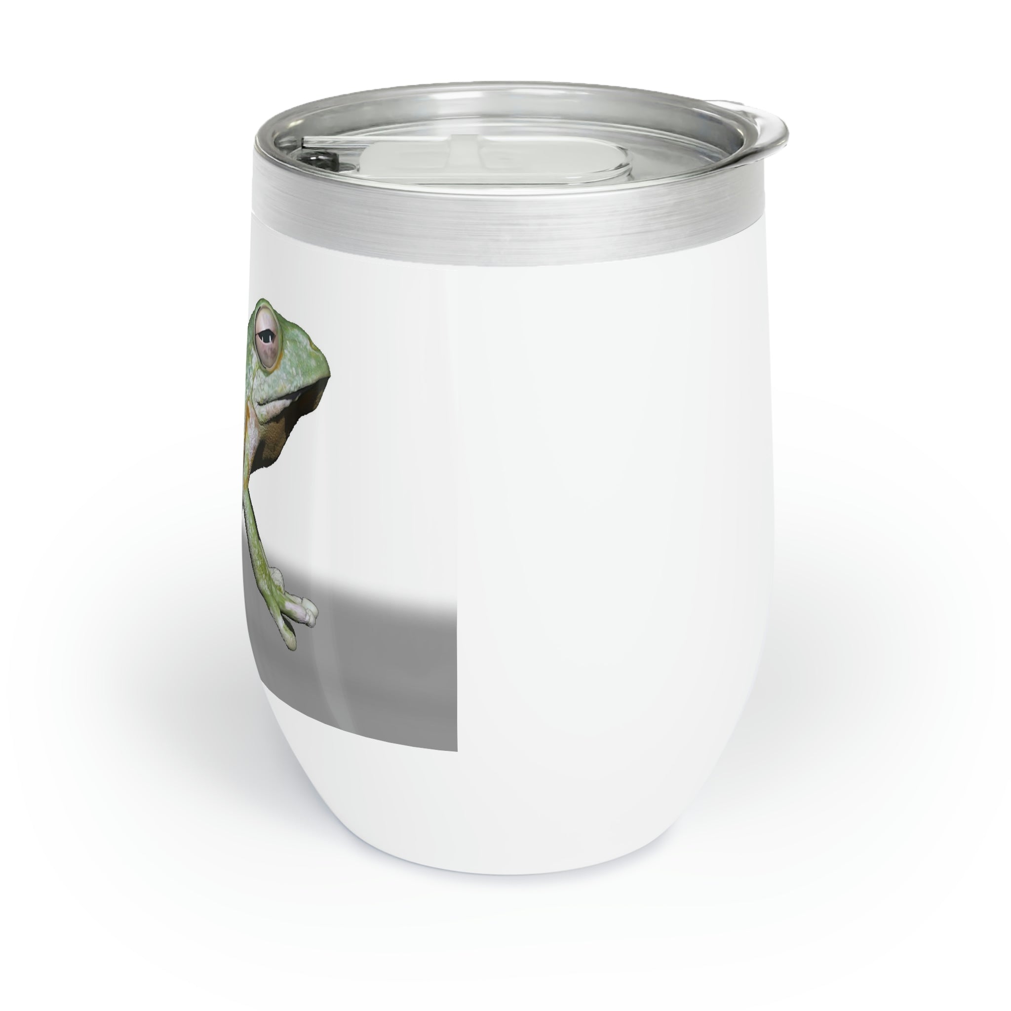Frog Chill Wine Tumbler in stainless steel with a customizable design, perfect for keeping drinks hot or cold.