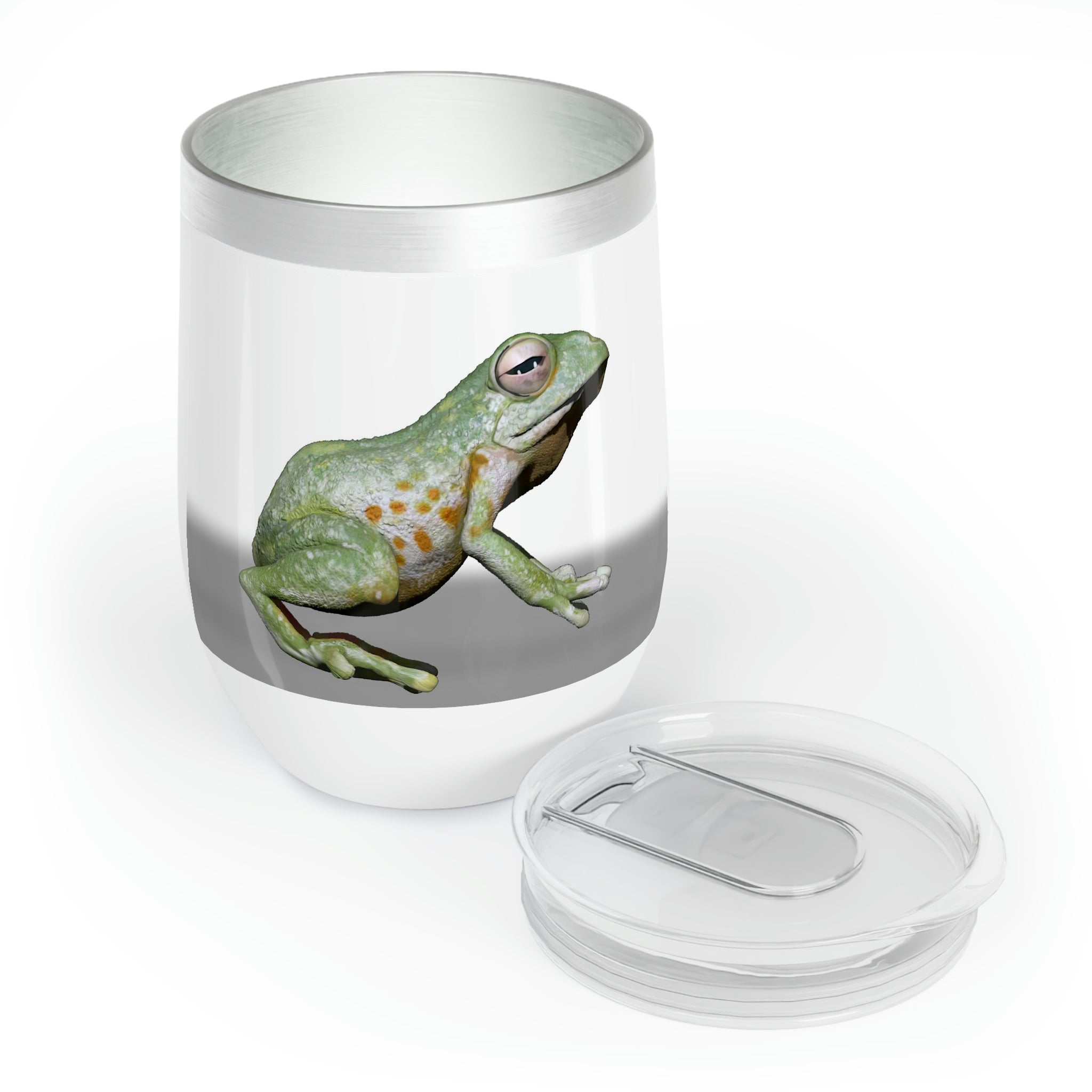 Frog Chill Wine Tumbler in stainless steel with a customizable design, perfect for keeping drinks hot or cold.