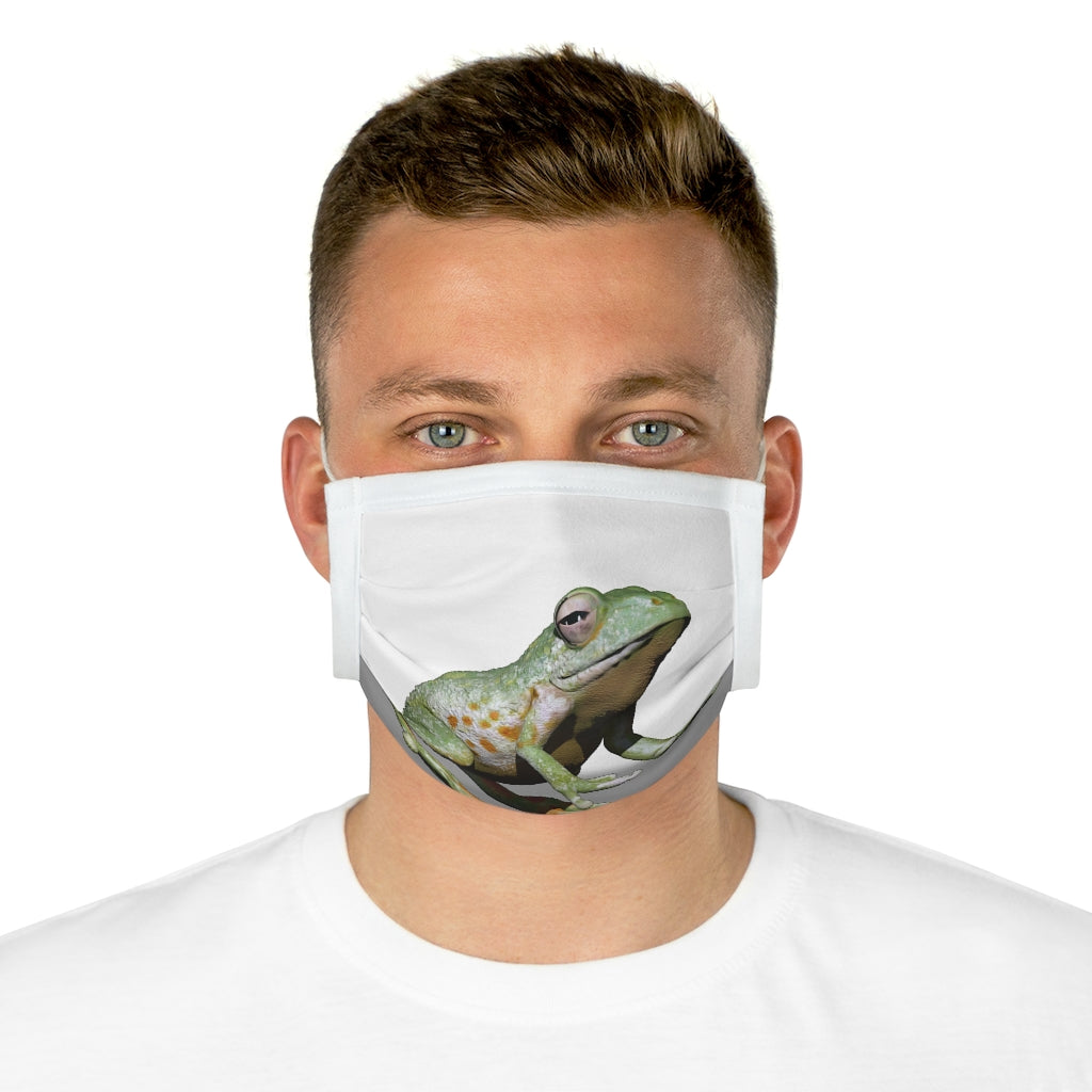 Frog Cotton Face Mask featuring a playful frog design, made from 100% cotton with adjustable earloops and nose wire.