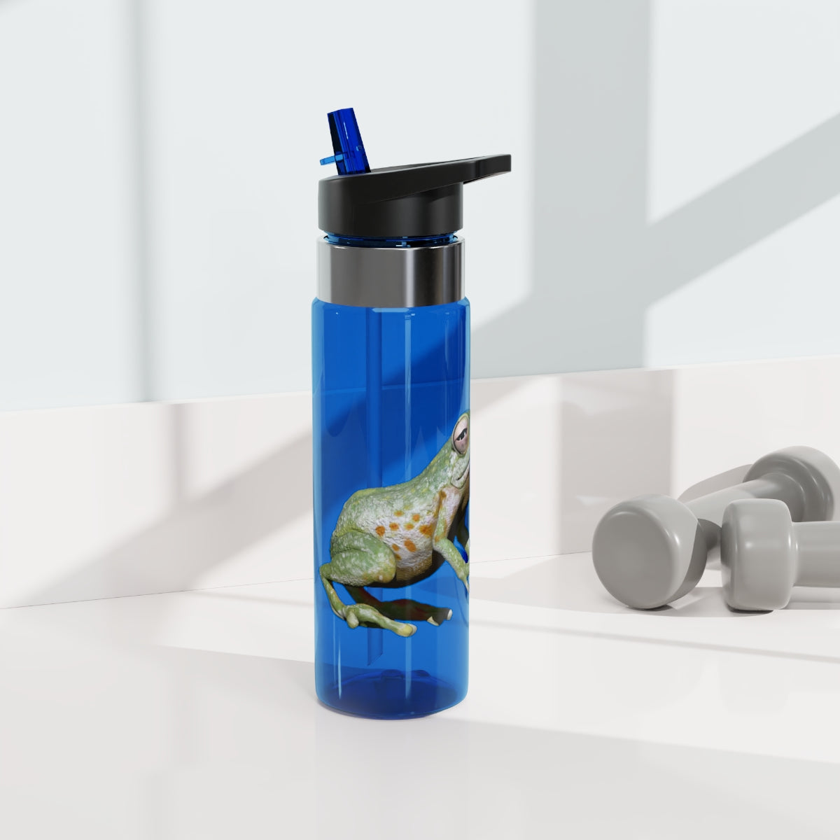 Frog Kensington Tritan™ Sport Bottle in vibrant colors with a carabiner hook, showcasing its durable design and spill-resistant lid.
