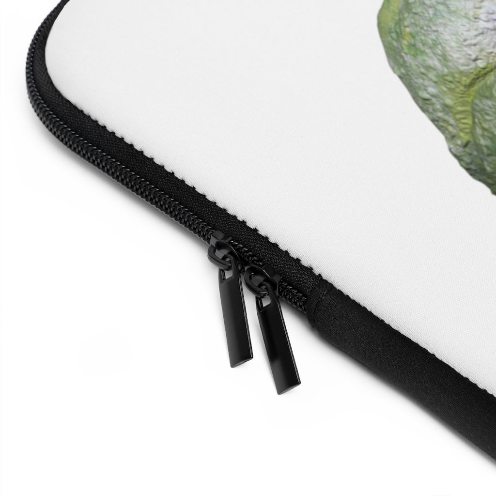 Frog Laptop Sleeve featuring a customizable front design and a solid black polyester back, showcasing its dual zipper enclosures.