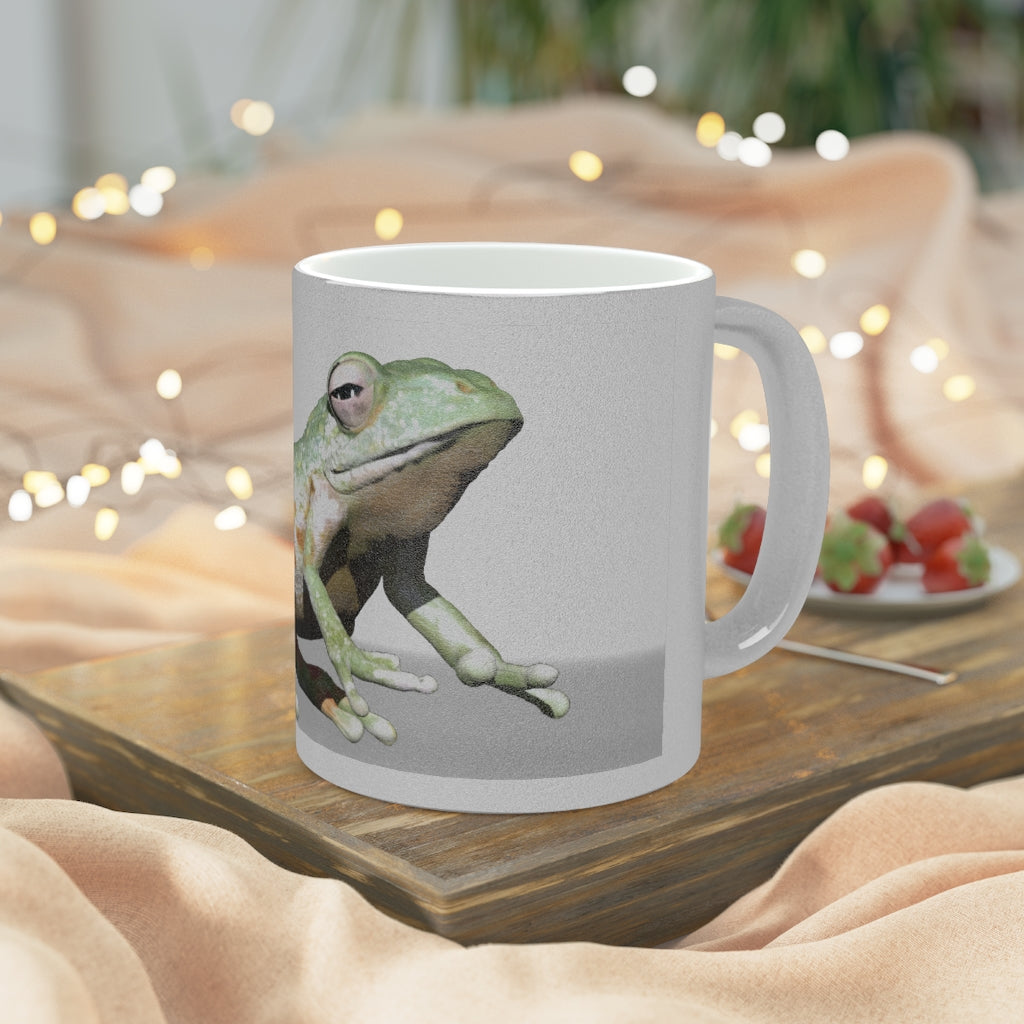 Frog Metallic Mug in Silver and Gold, showcasing its shiny ceramic finish and customizable design options.