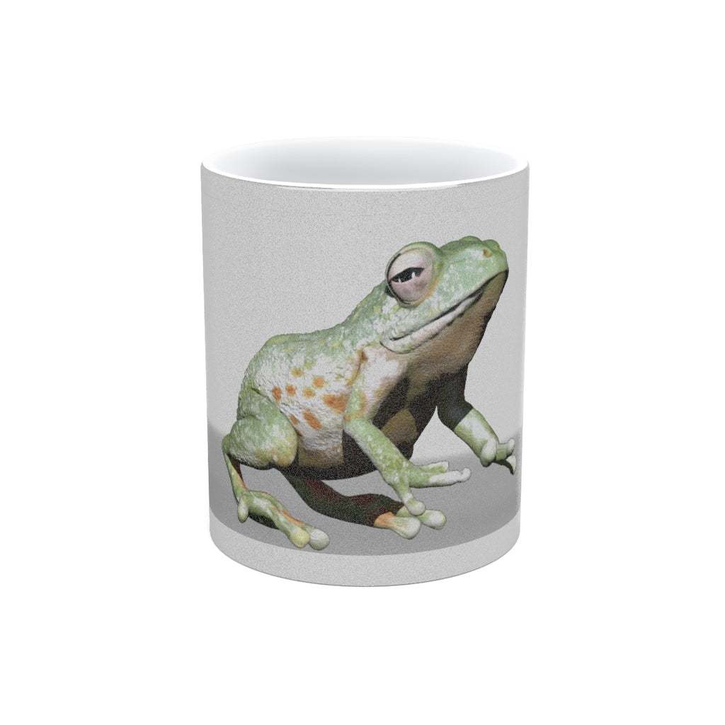Frog Metallic Mug in Silver and Gold, showcasing its shiny ceramic finish and customizable design options.