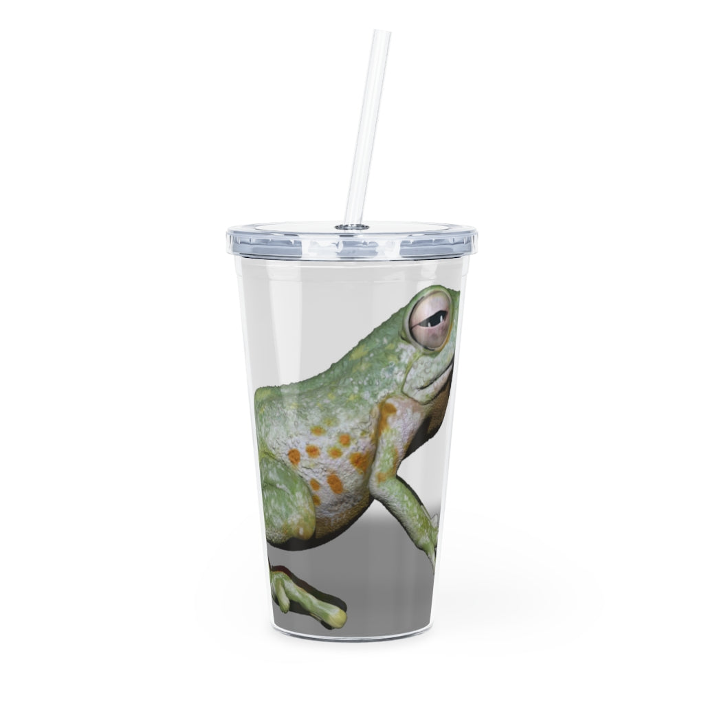 Frog Plastic Tumbler with Straw, featuring a fun frog design, lid, and straw, perfect for parties and gatherings.