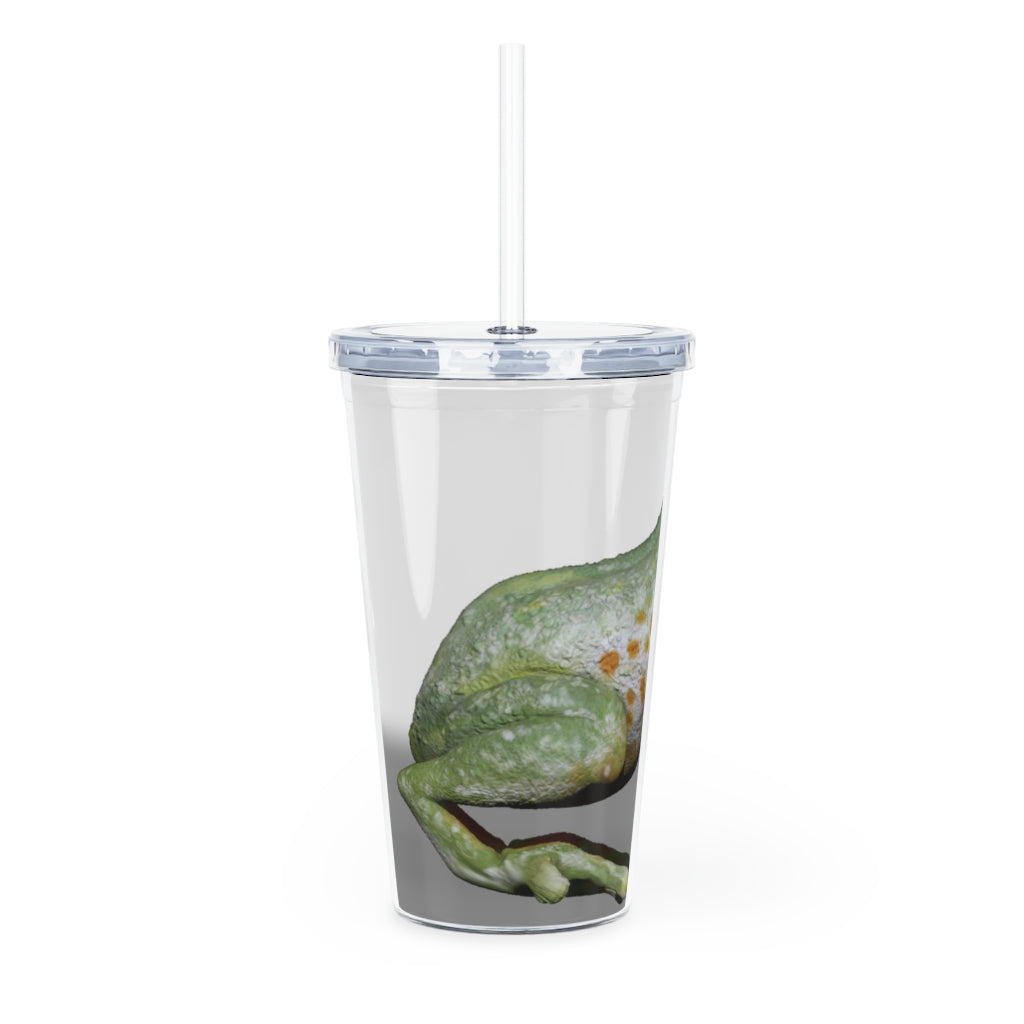 Frog Plastic Tumbler with Straw, featuring a fun frog design, lid, and straw, perfect for parties and gatherings.