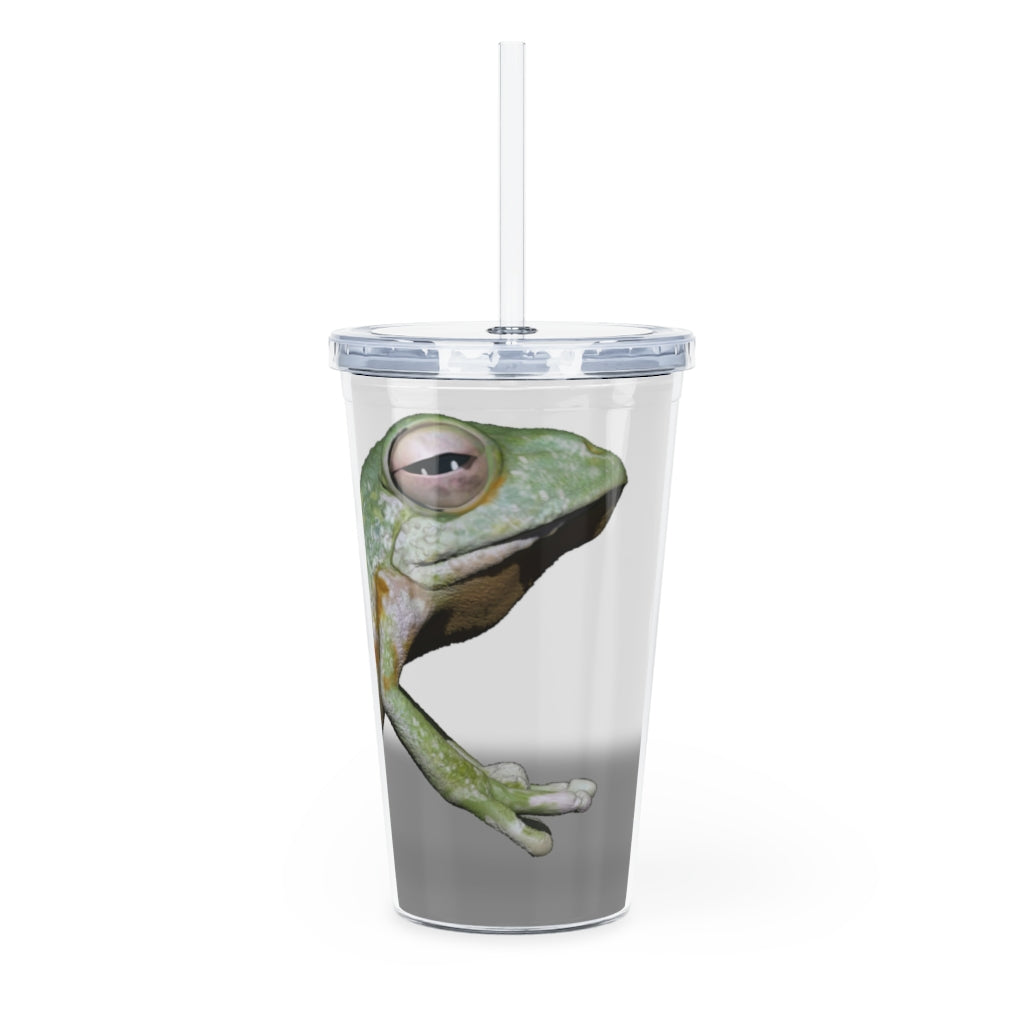 Frog Plastic Tumbler with Straw, featuring a fun frog design, lid, and straw, perfect for parties and gatherings.