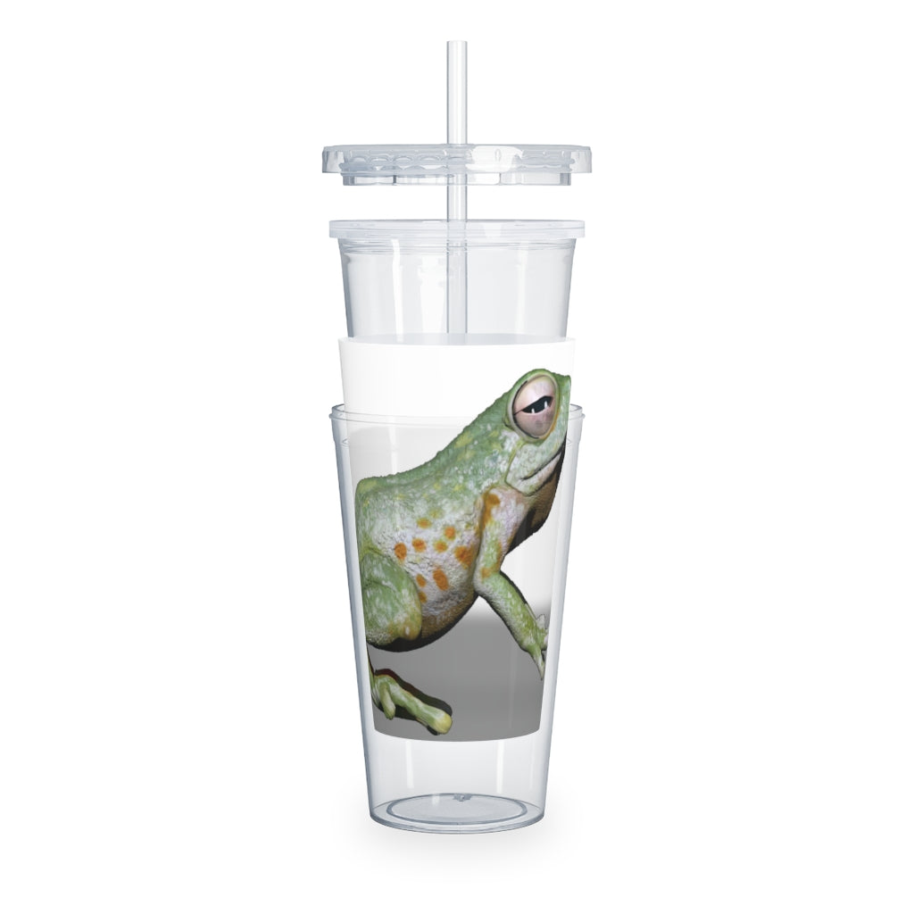 Frog Plastic Tumbler with Straw, featuring a fun frog design, lid, and straw, perfect for parties and gatherings.