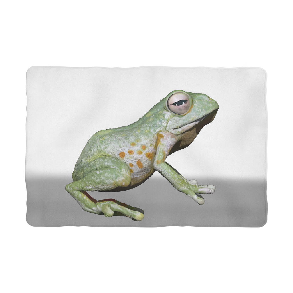 Frog Sublimation Pet Blanket made of soft polar fleece, featuring a vibrant frog design, perfect for pet comfort and protection.