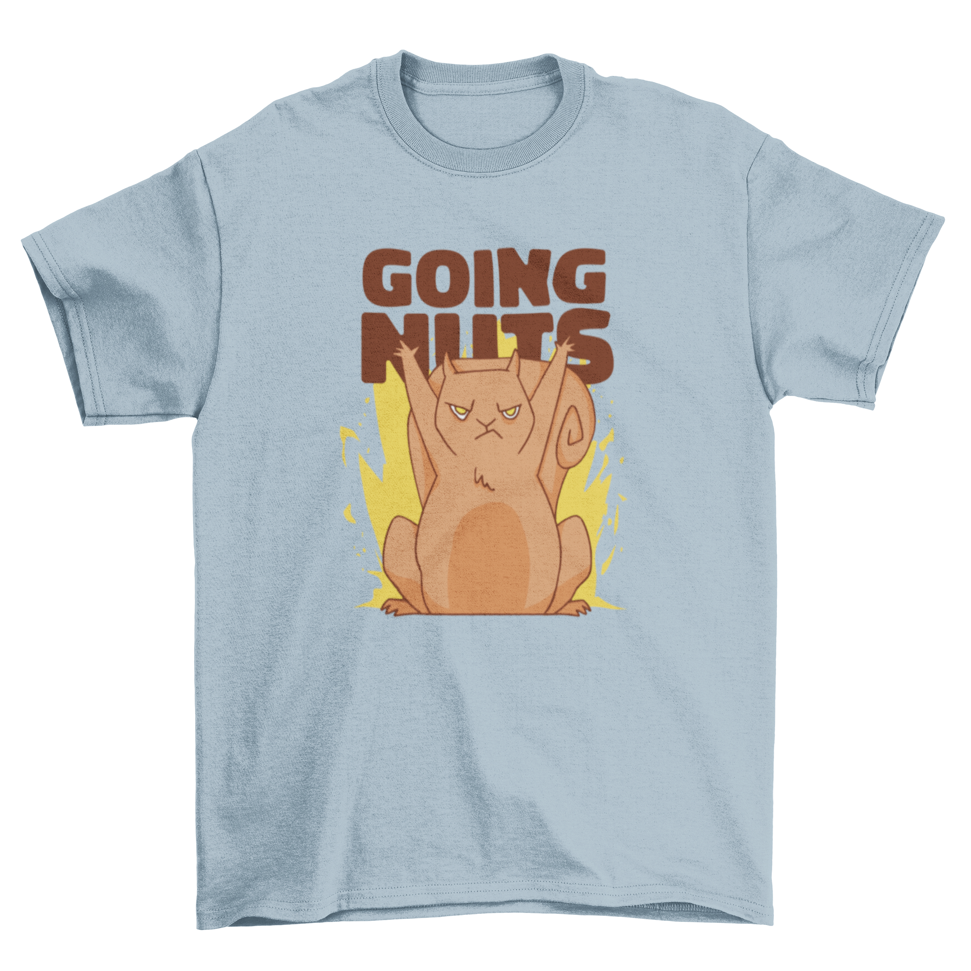 T-shirt with angry squirrel illustration.