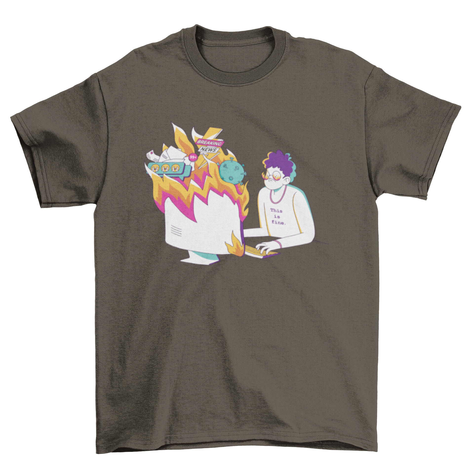 Funny anti 2020 t-shirt featuring a man with a burning computer illustration.