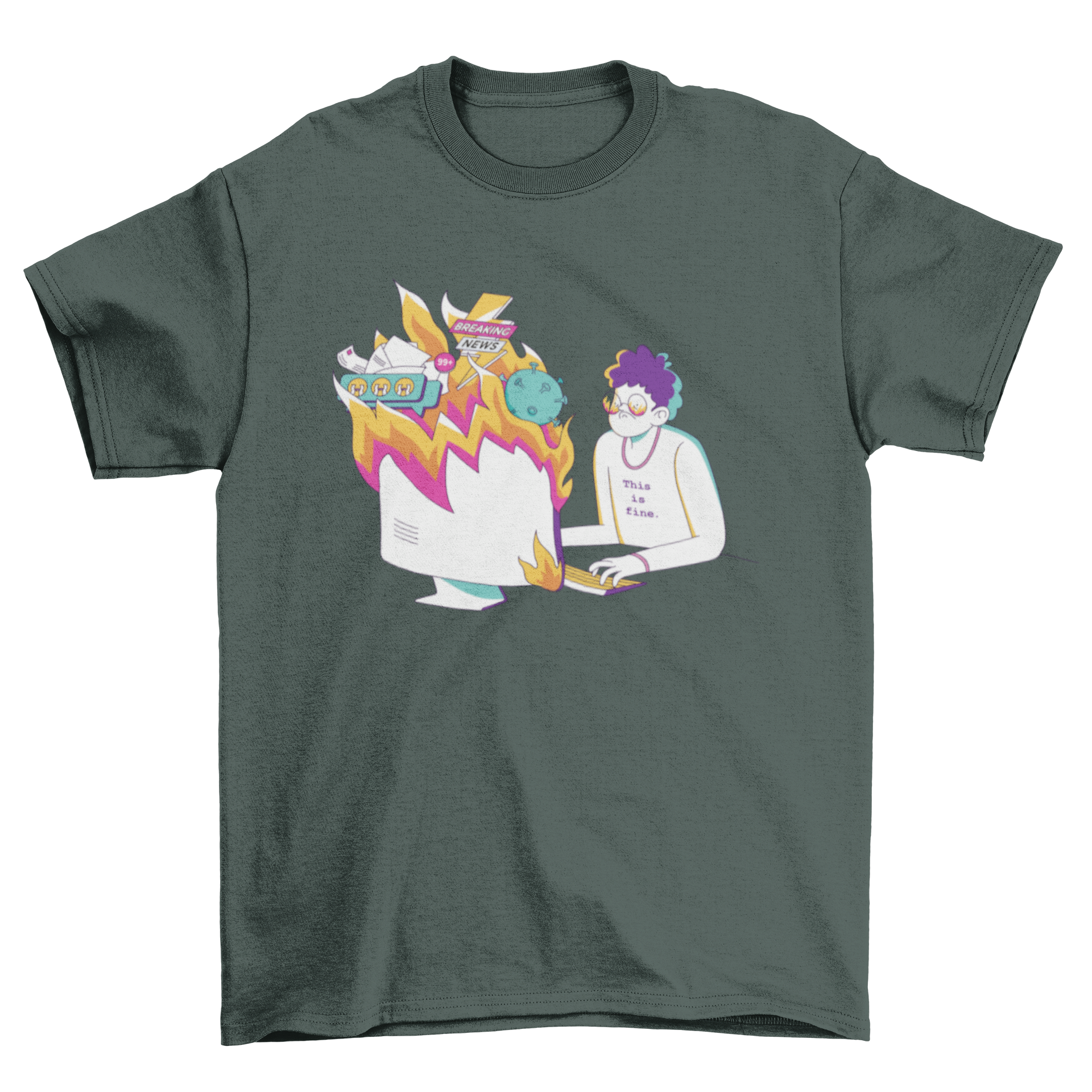 Funny anti 2020 t-shirt featuring a man with a burning computer illustration.