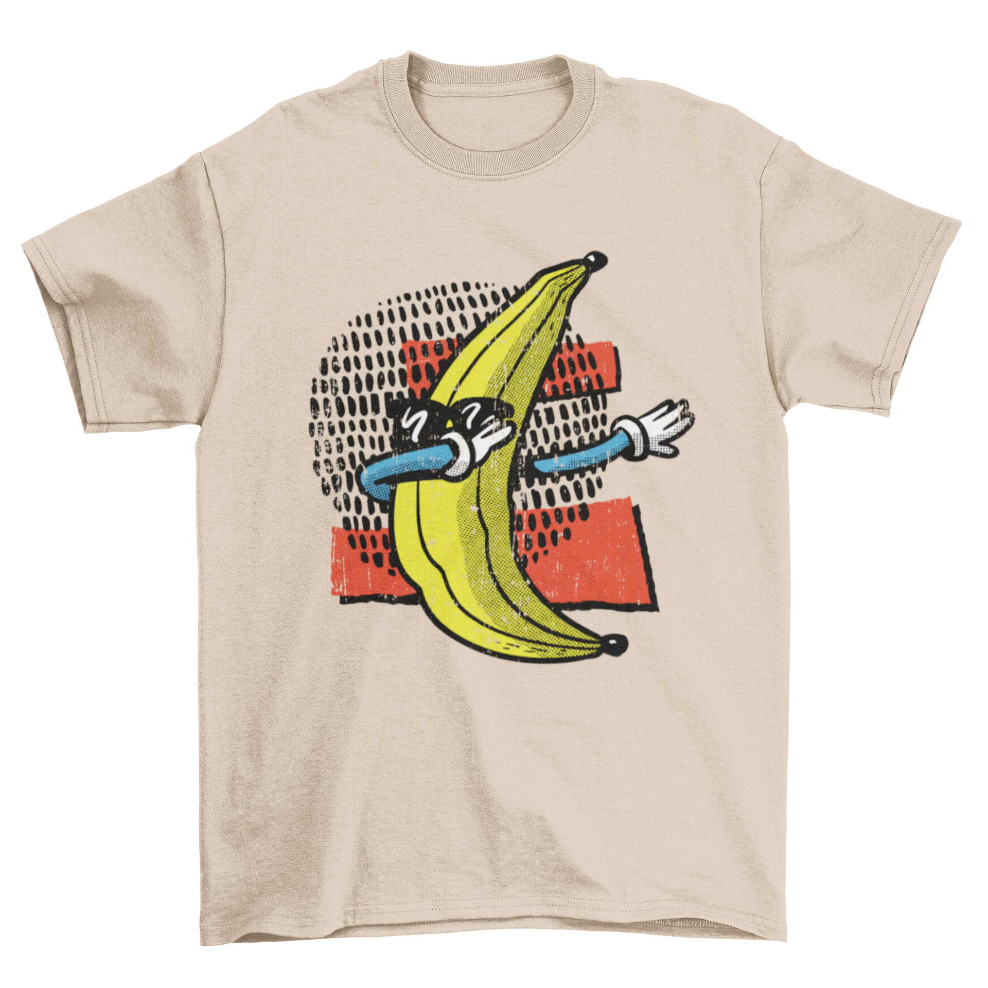 A humorous t-shirt featuring a banana character dabbing with sunglasses, showcasing a fun and playful design.