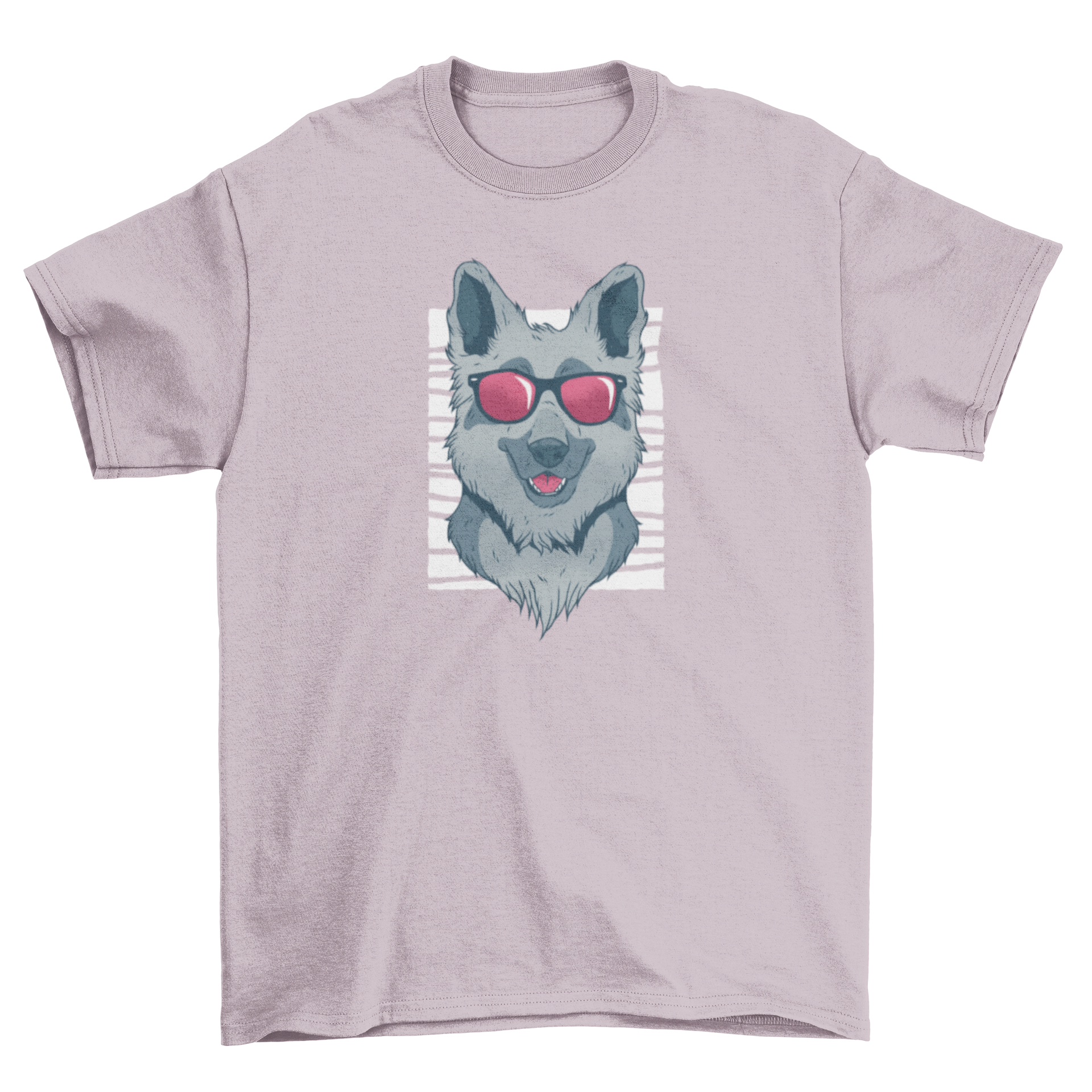 A cute German Shepherd dog wearing dark sunglasses, showcasing a fun and stylish design.