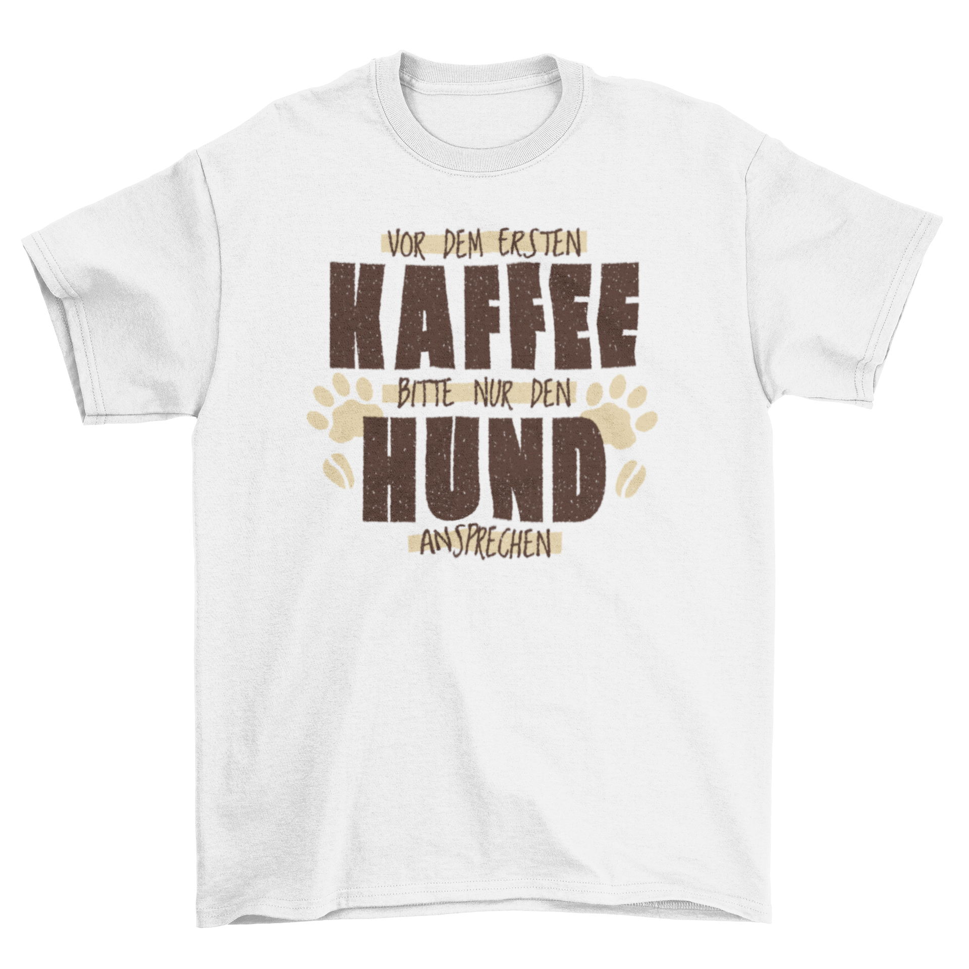 Funny dog quote t-shirt featuring a humorous German saying about coffee and dogs.