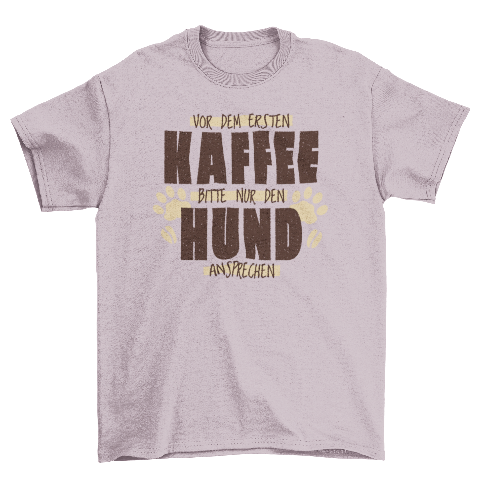 Funny dog quote t-shirt featuring a humorous German saying about coffee and dogs.