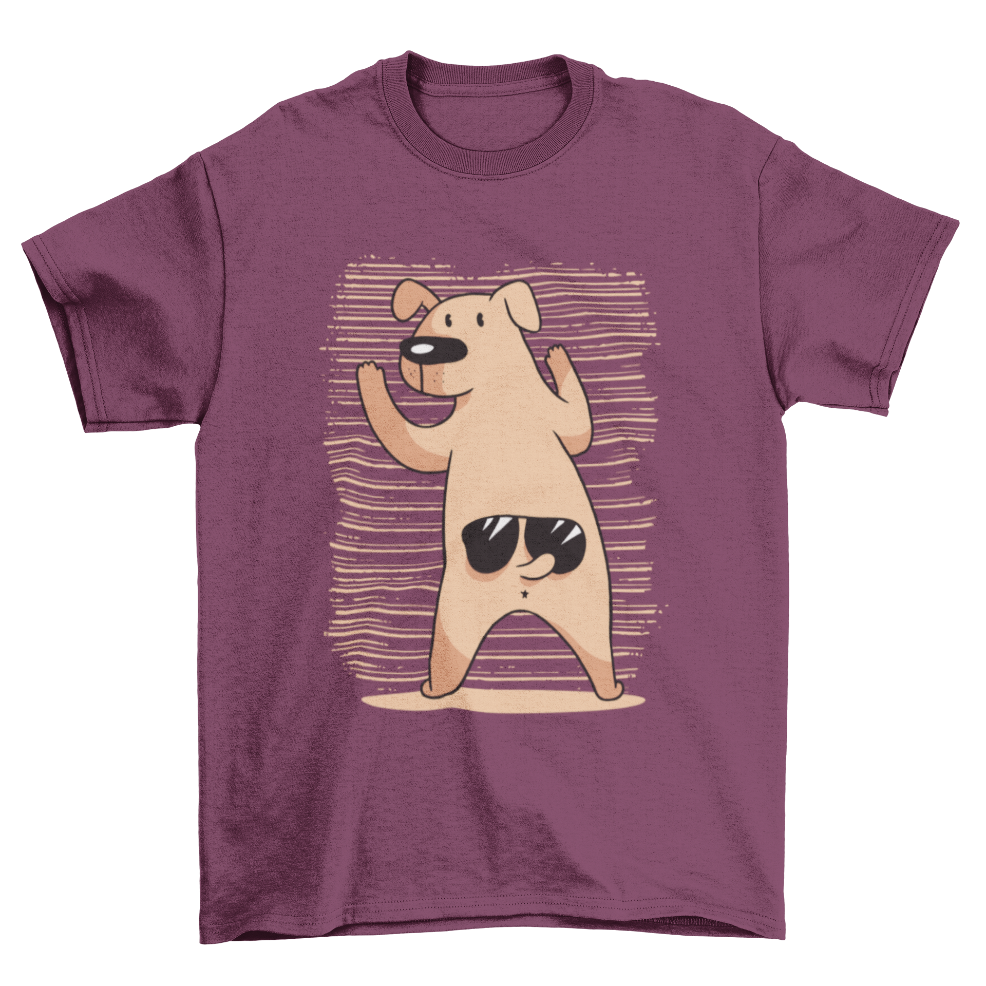 A playful T-shirt featuring a funny dog wearing sunglasses above its tail, perfect for dog lovers.