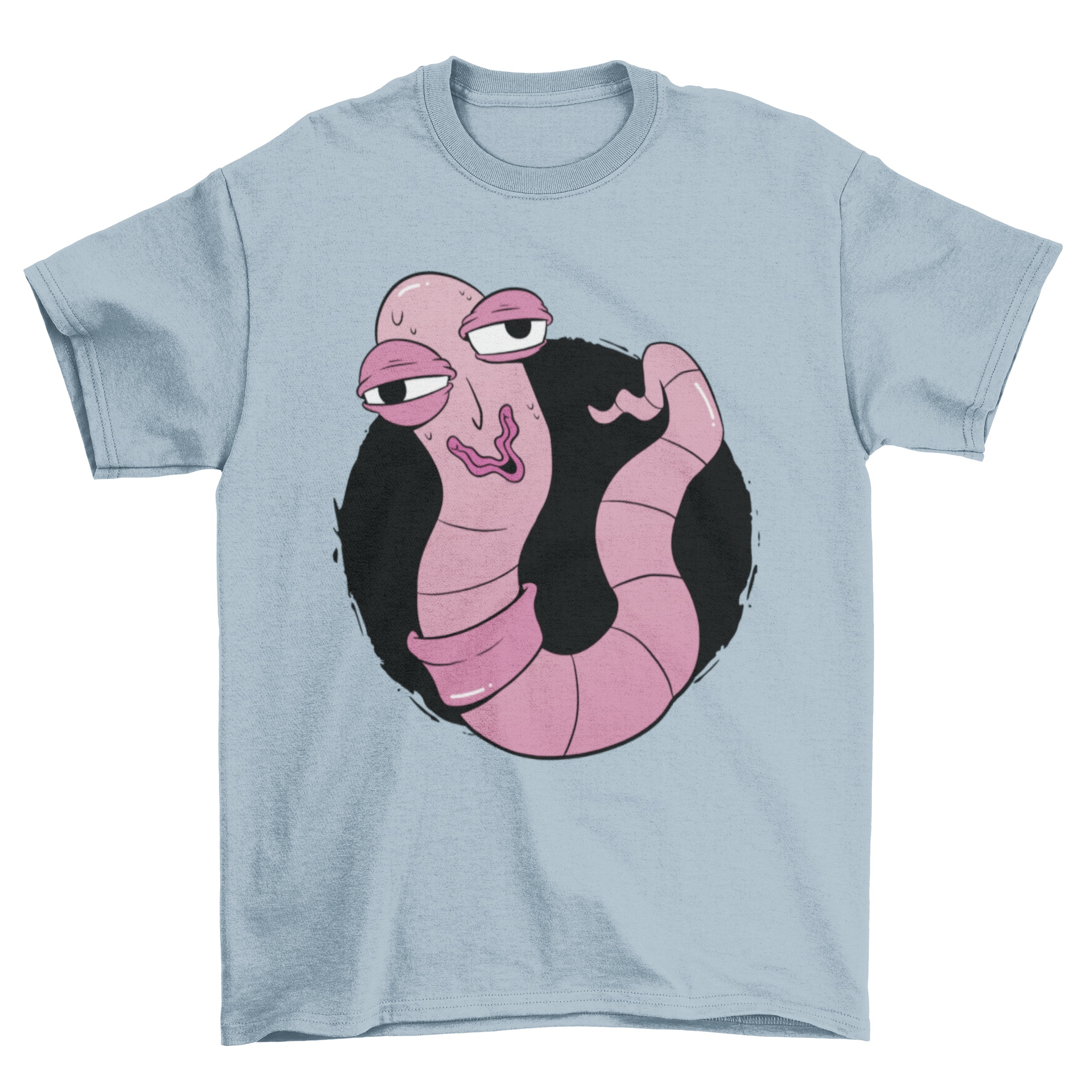 A humorous t-shirt featuring a cartoon earthworm with a funny face, perfect for nature lovers.