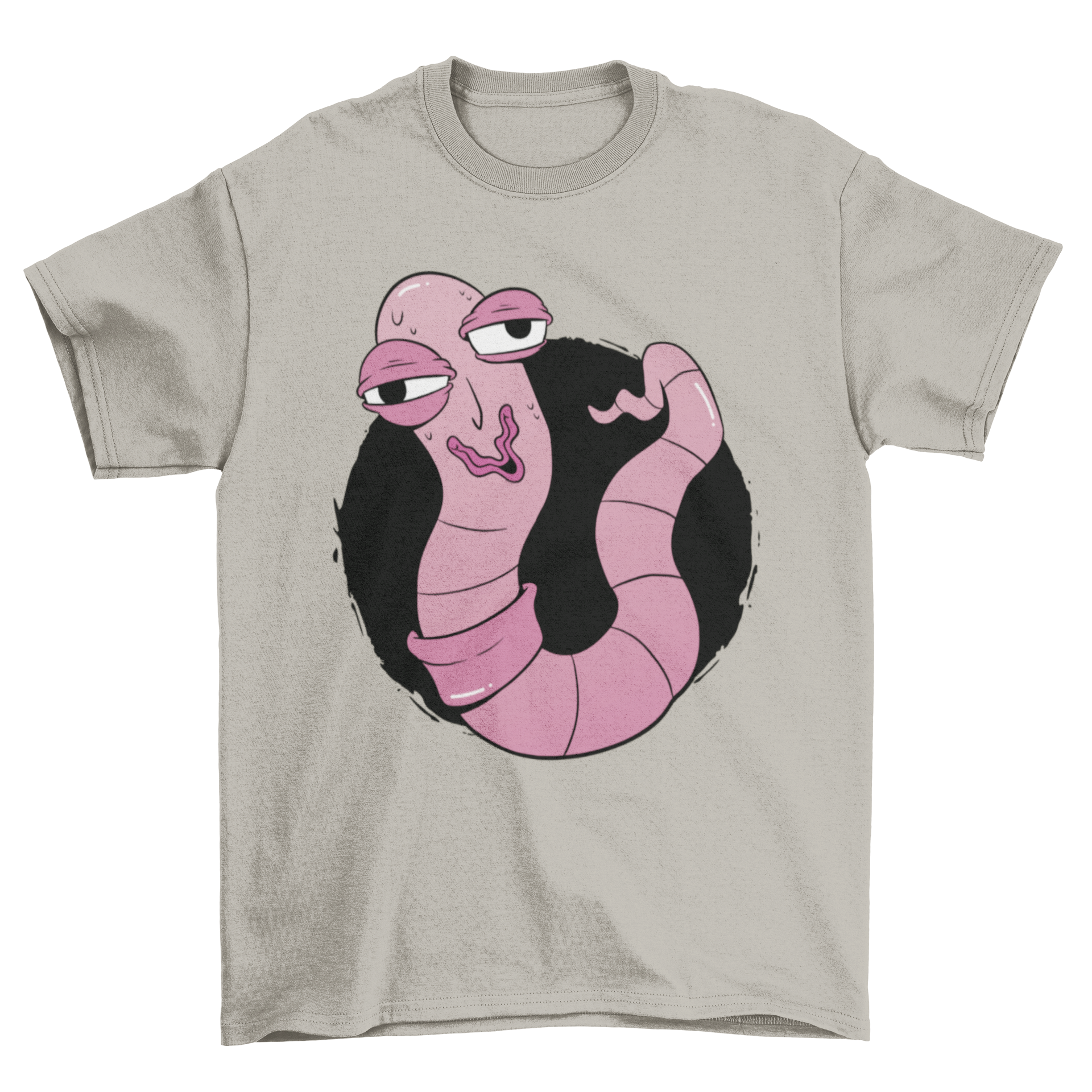 A humorous t-shirt featuring a cartoon earthworm with a funny face, perfect for nature lovers.