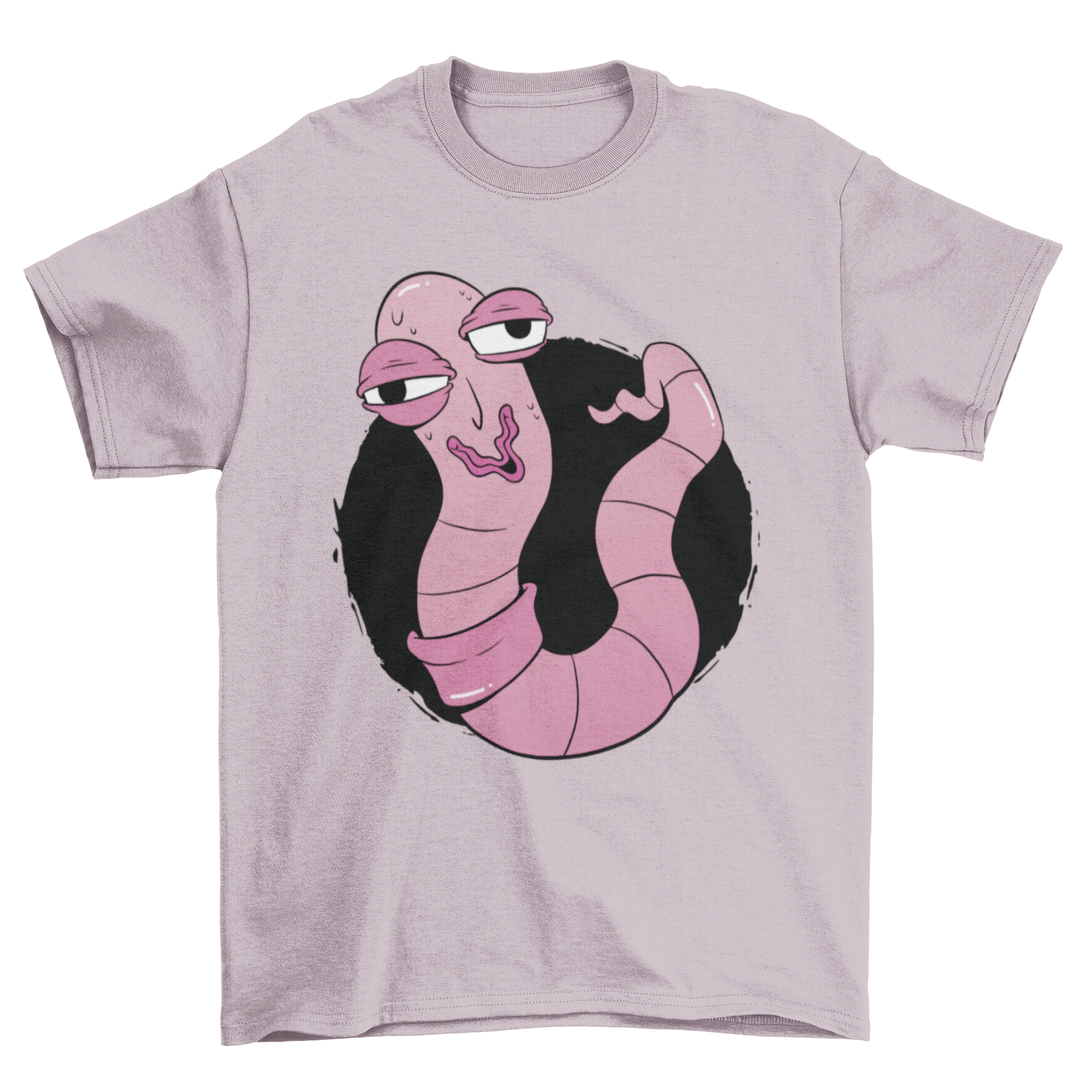 A humorous t-shirt featuring a cartoon earthworm with a funny face, perfect for nature lovers.