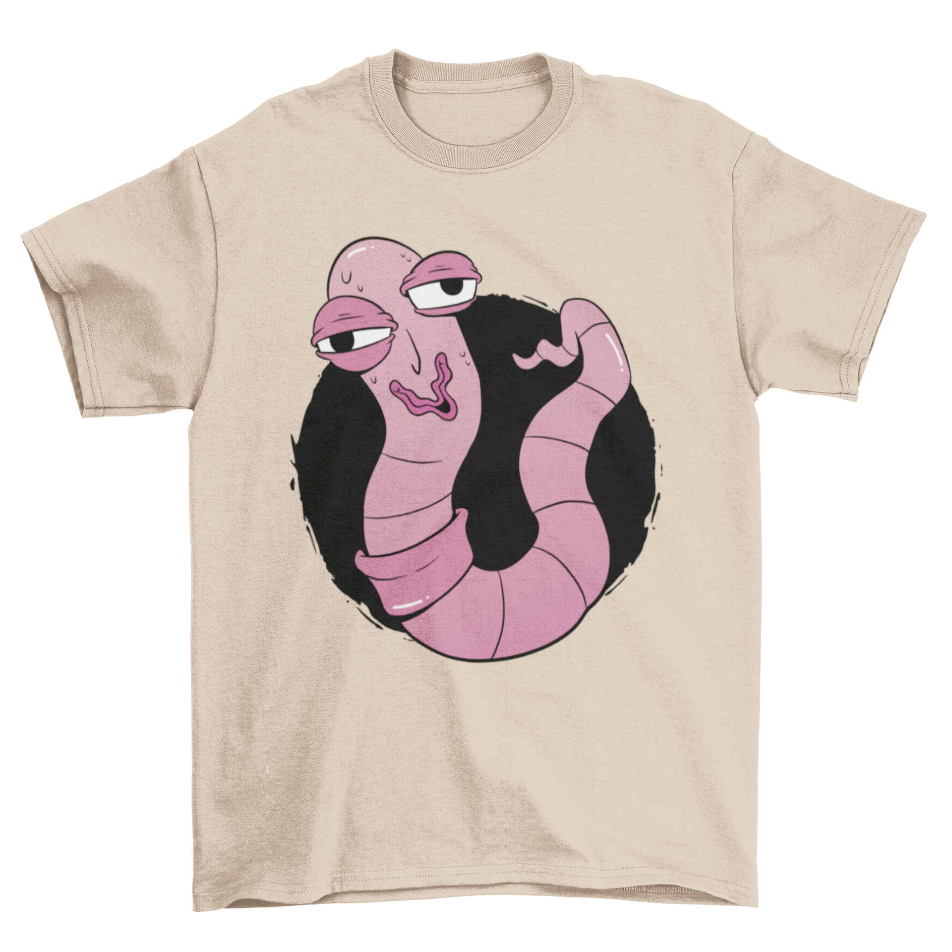 A humorous t-shirt featuring a cartoon earthworm with a funny face, perfect for nature lovers.