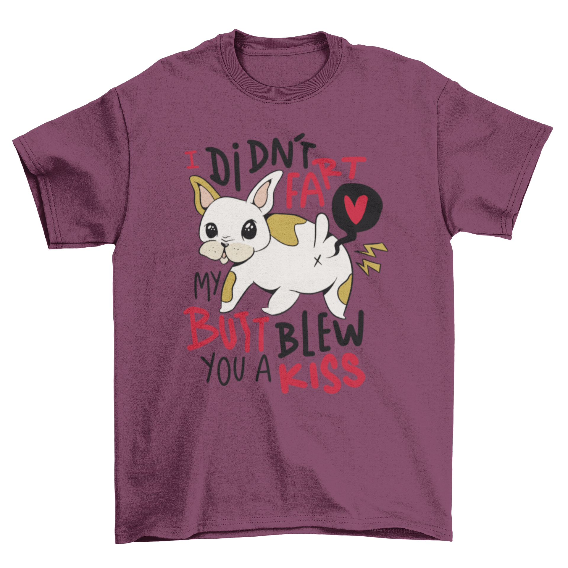 Funny t-shirt featuring a cartoon French bulldog with a humorous quote about farting.