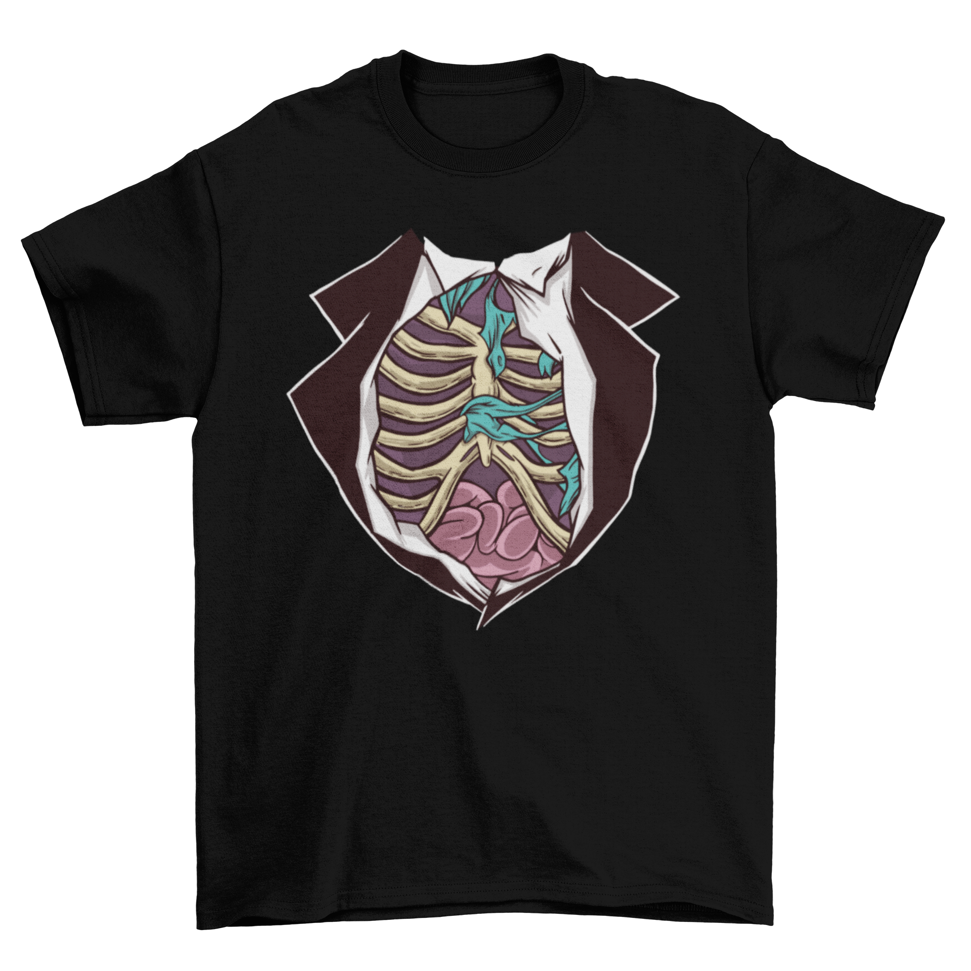 Funny Halloween Zombie Body Chest T-shirt featuring a humorous zombie chest design, perfect for Halloween celebrations.