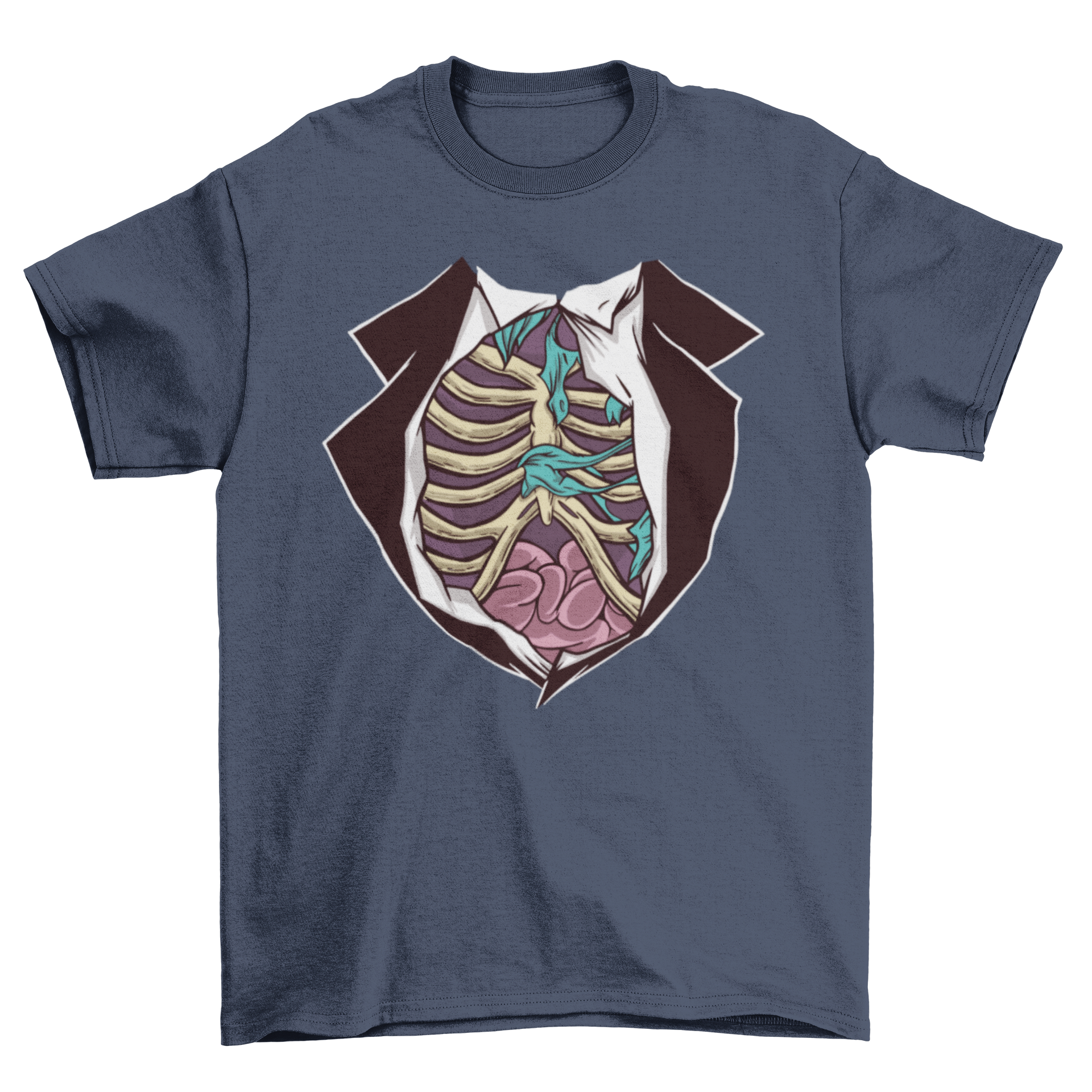 Funny Halloween Zombie Body Chest T-shirt featuring a humorous zombie chest design, perfect for Halloween celebrations.