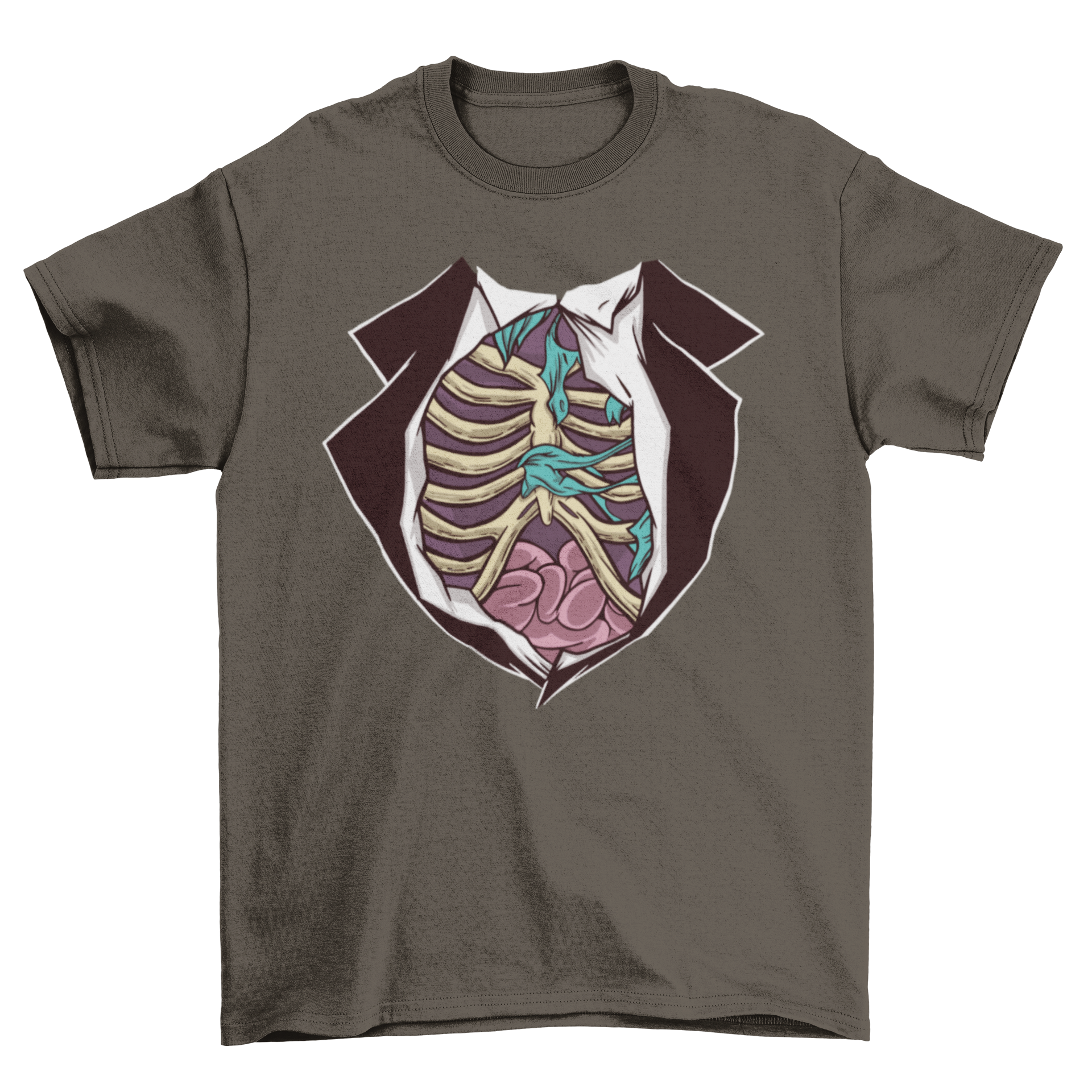 Funny Halloween Zombie Body Chest T-shirt featuring a humorous zombie chest design, perfect for Halloween celebrations.