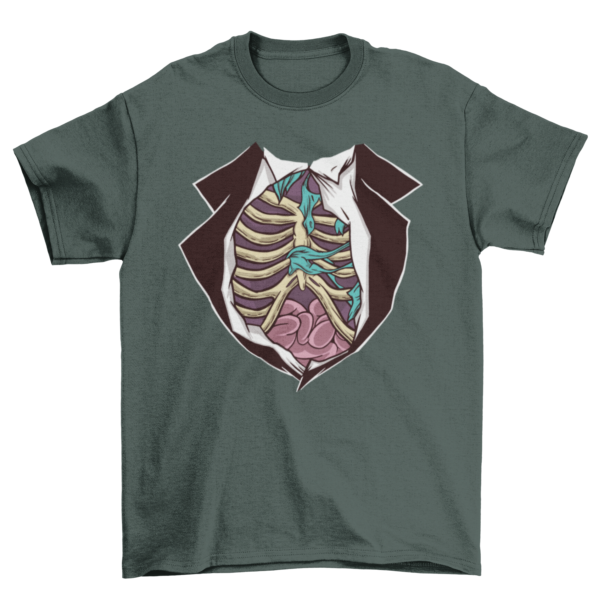 Funny Halloween Zombie Body Chest T-shirt featuring a humorous zombie chest design, perfect for Halloween celebrations.