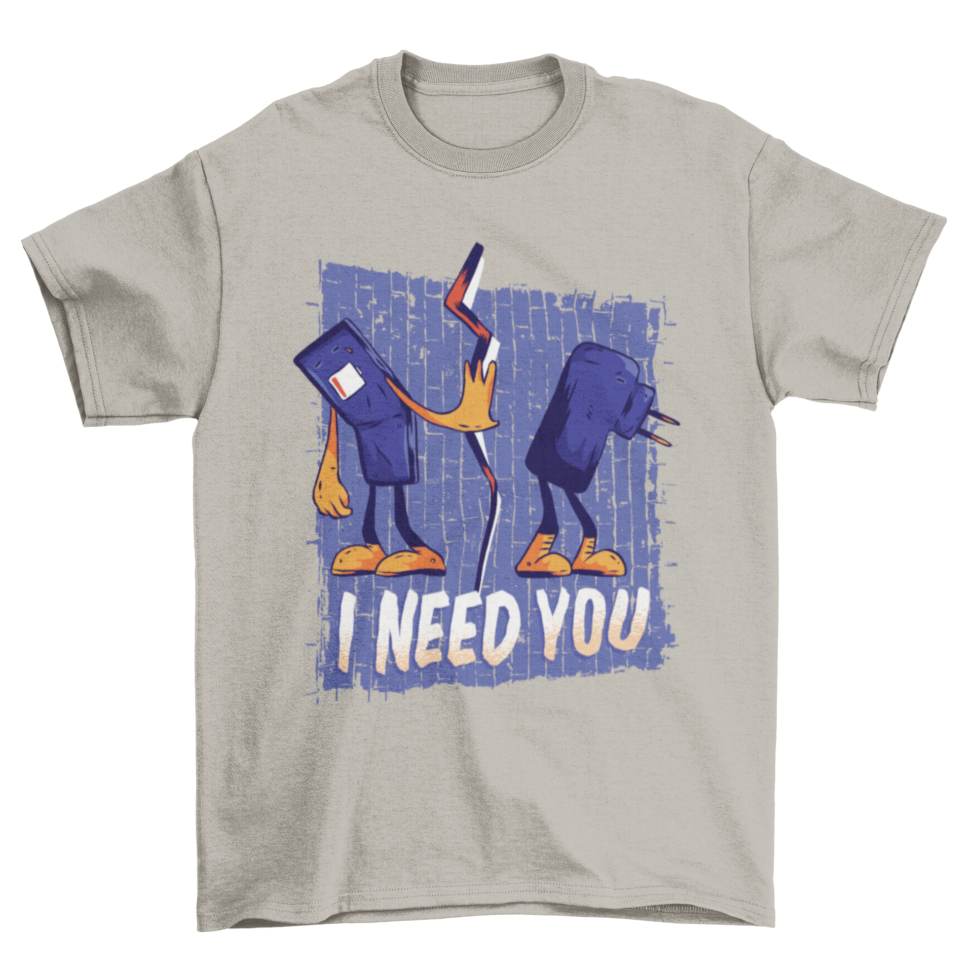 A colorful cartoon design of a smartphone and charger with the quote 'I Need You', showcasing a fun and quirky charging accessory.