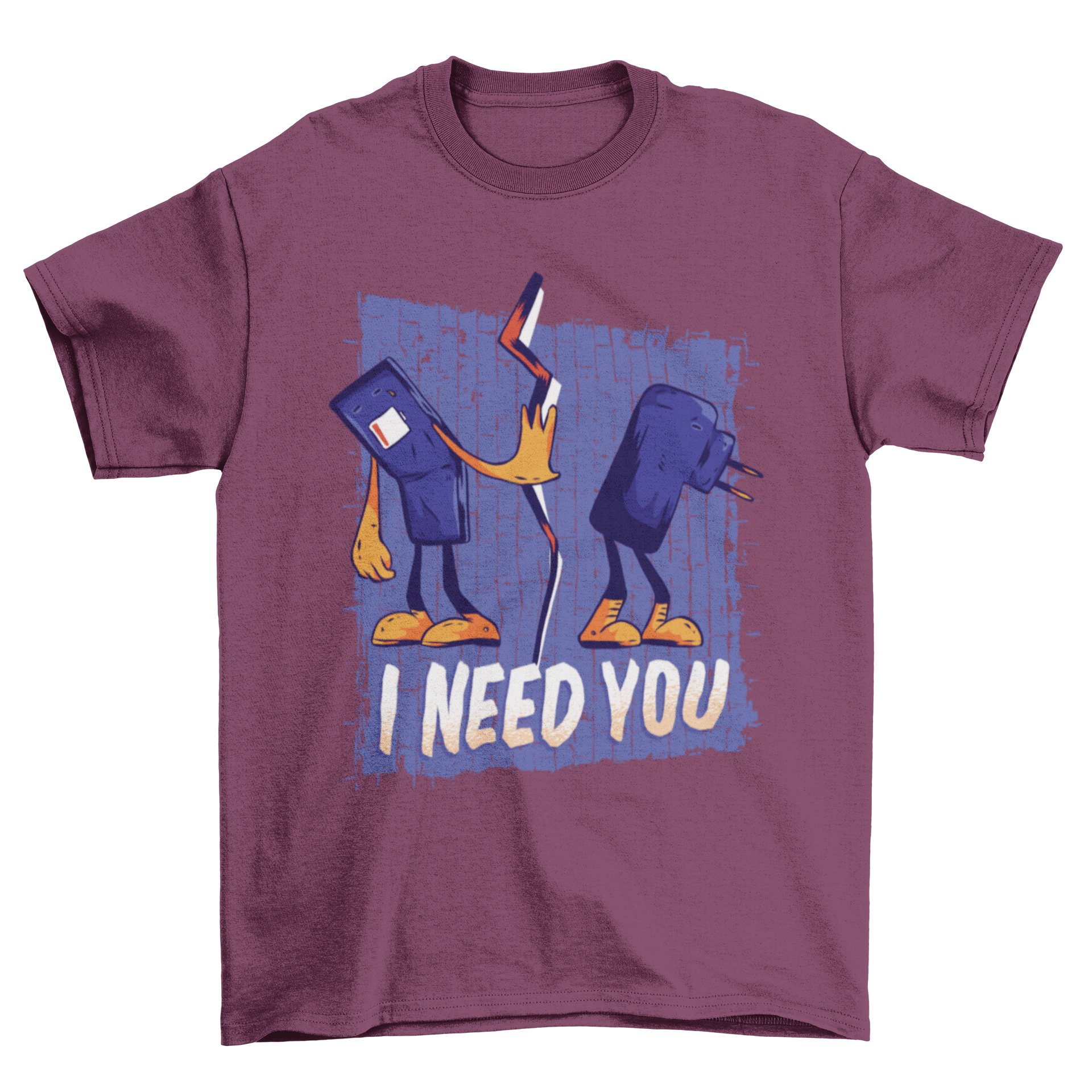 A colorful cartoon design of a smartphone and charger with the quote 'I Need You', showcasing a fun and quirky charging accessory.