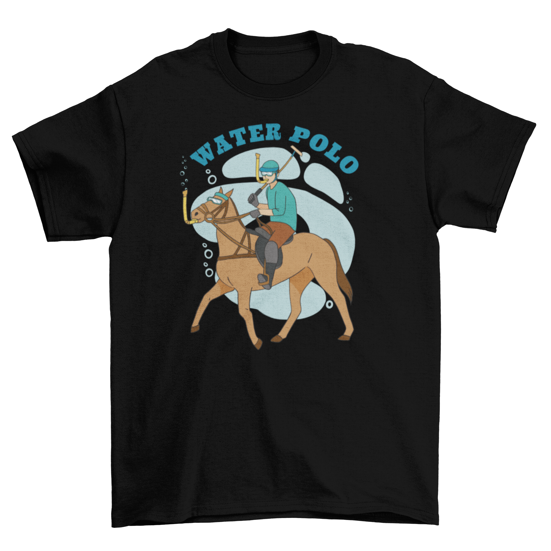Funny water polo sports t-shirt featuring a polo player underwater with snorkels and humorous quote.