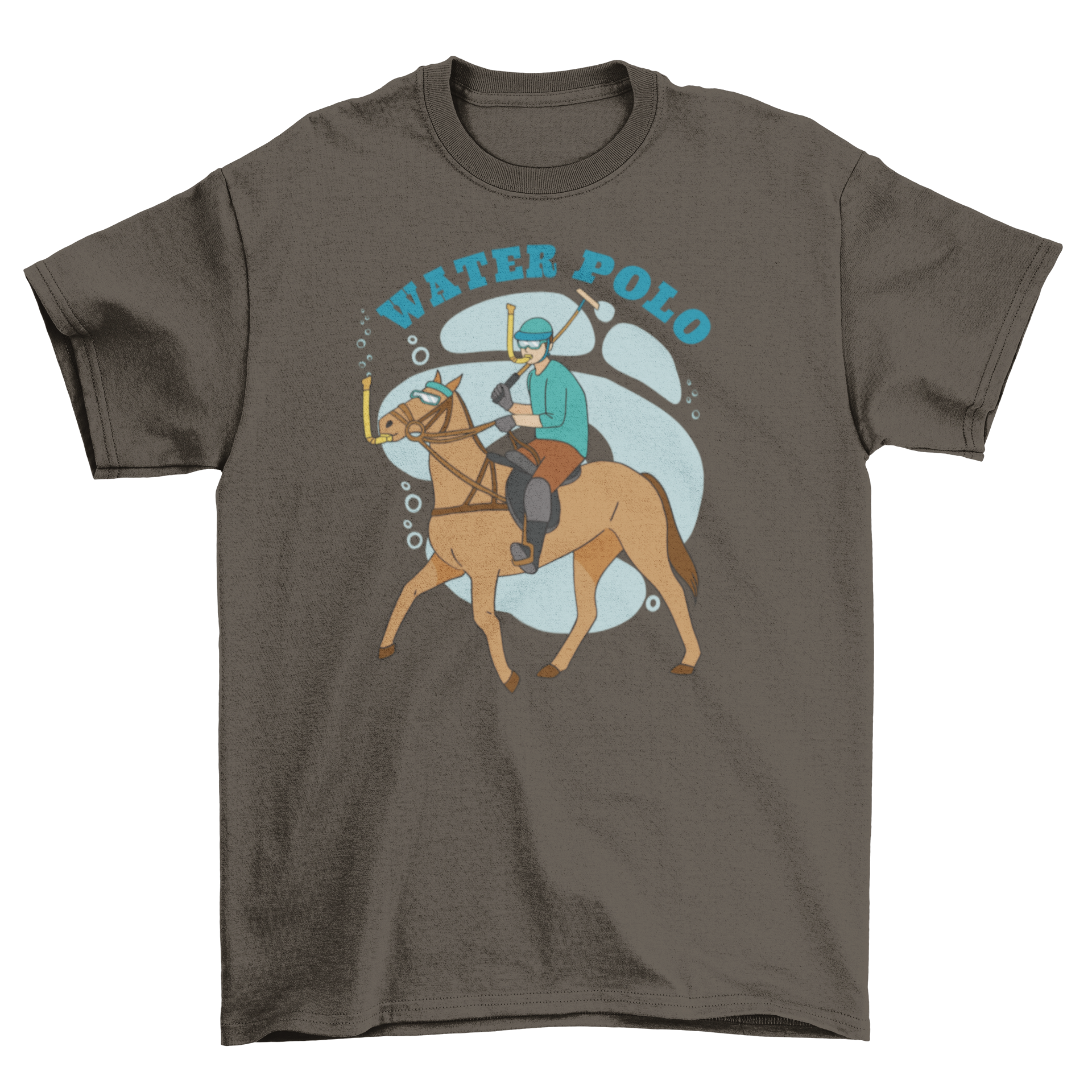 Funny water polo sports t-shirt featuring a polo player underwater with snorkels and humorous quote.