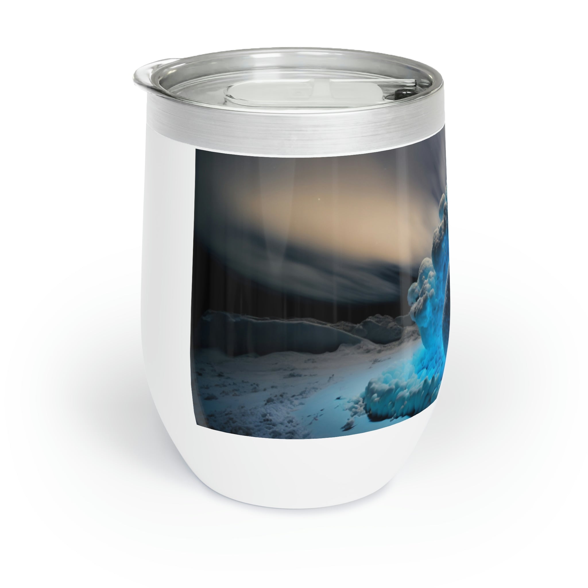 Galaxy Effects Chill Wine Tumbler in stainless steel with a customizable design, featuring double insulation and a plastic straw.