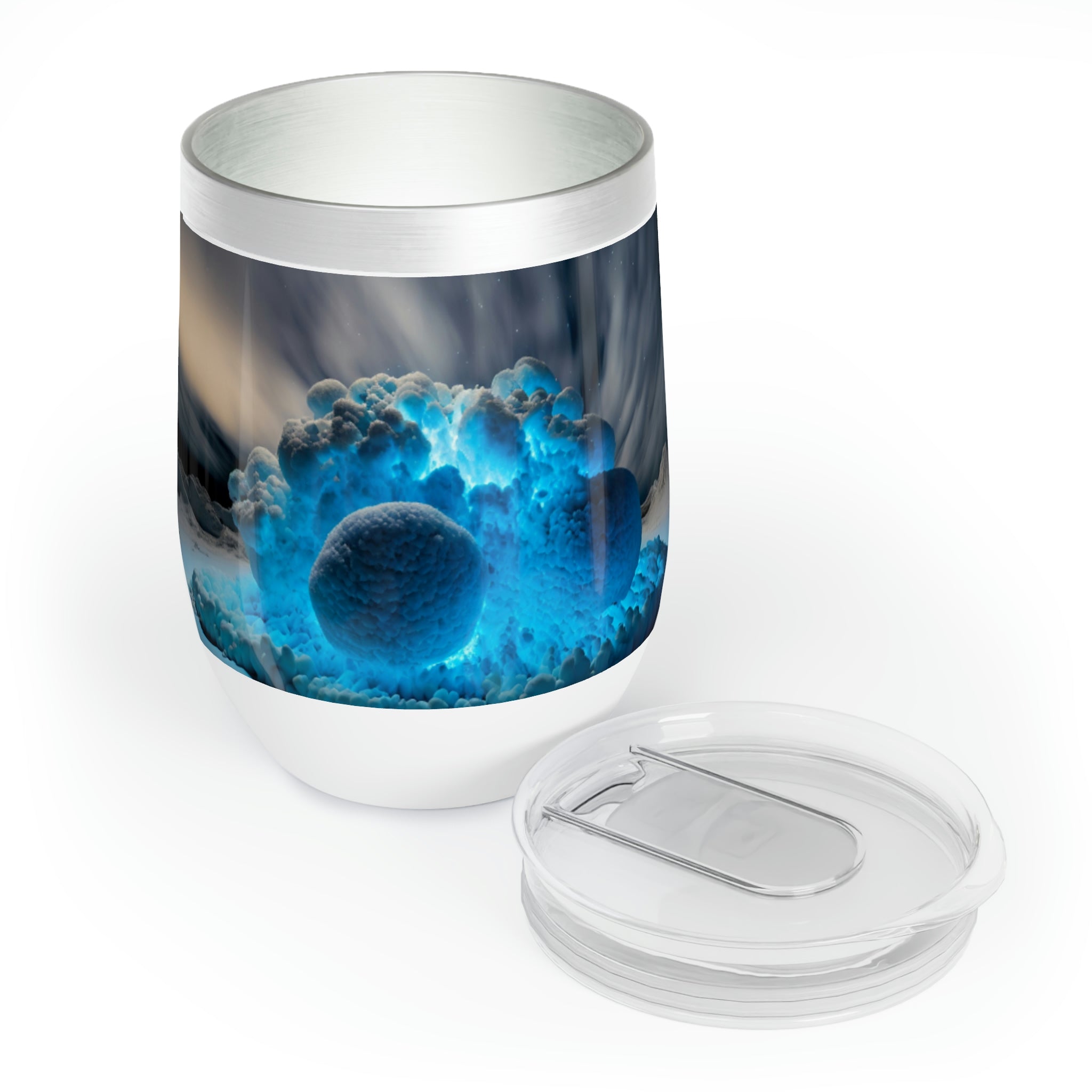 Galaxy Effects Chill Wine Tumbler in stainless steel with a customizable design, featuring double insulation and a plastic straw.