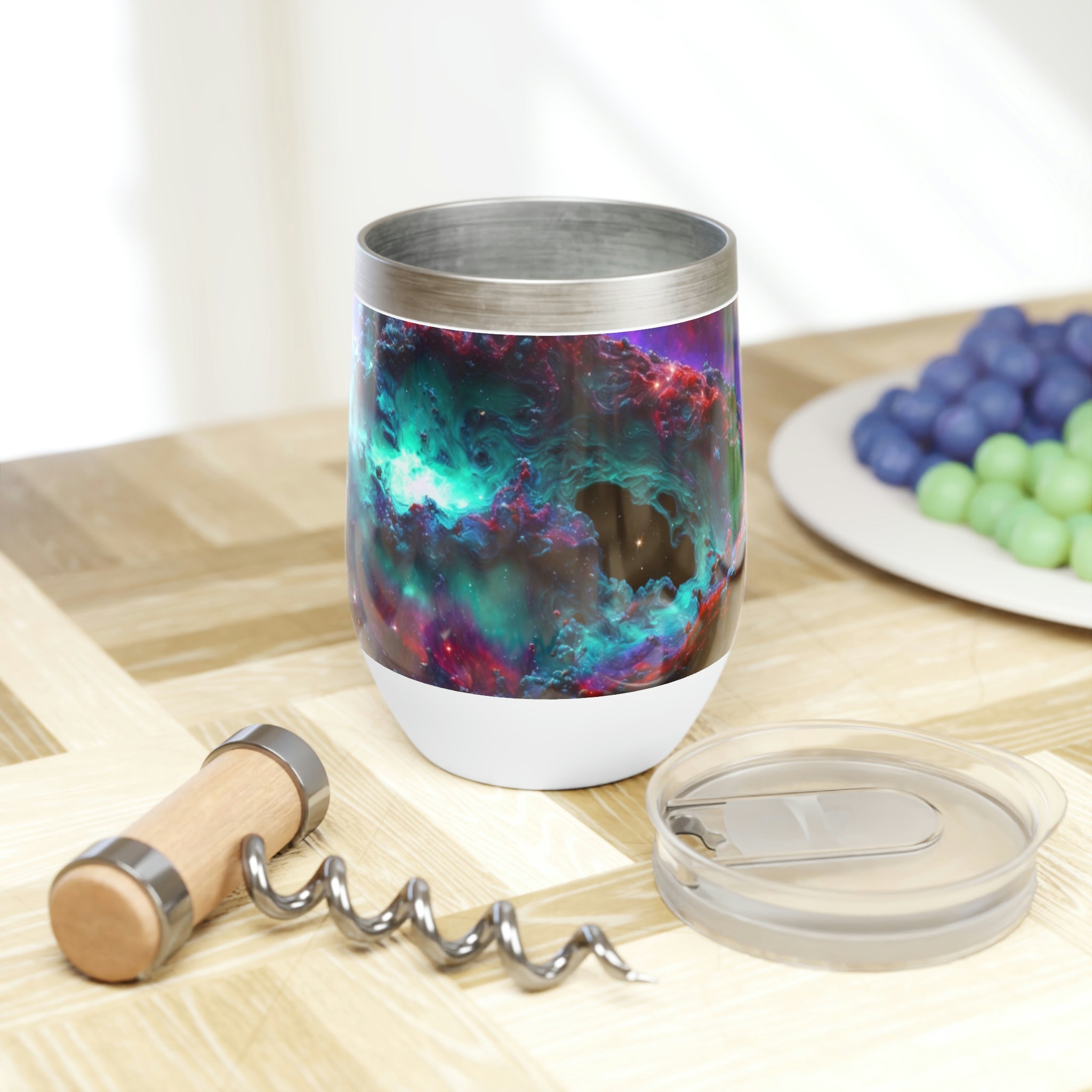 Galaxy Effects Chill Wine Tumbler in stainless steel with a customizable design, perfect for enjoying wine at the ideal temperature.