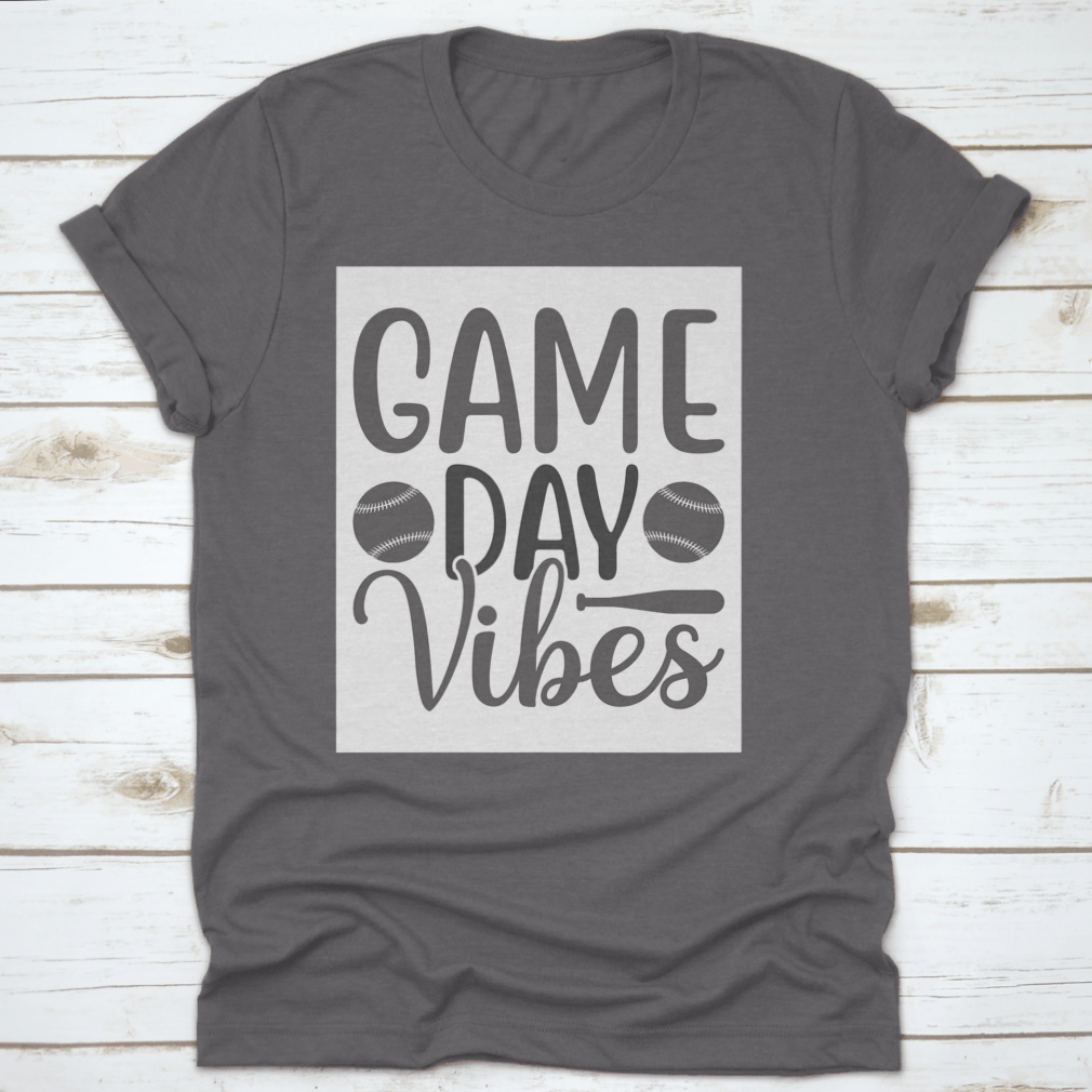 A stylish Game Day Vibes shirt featuring artistic lettering and an inspirational softball logo, made from soft cotton fabric.