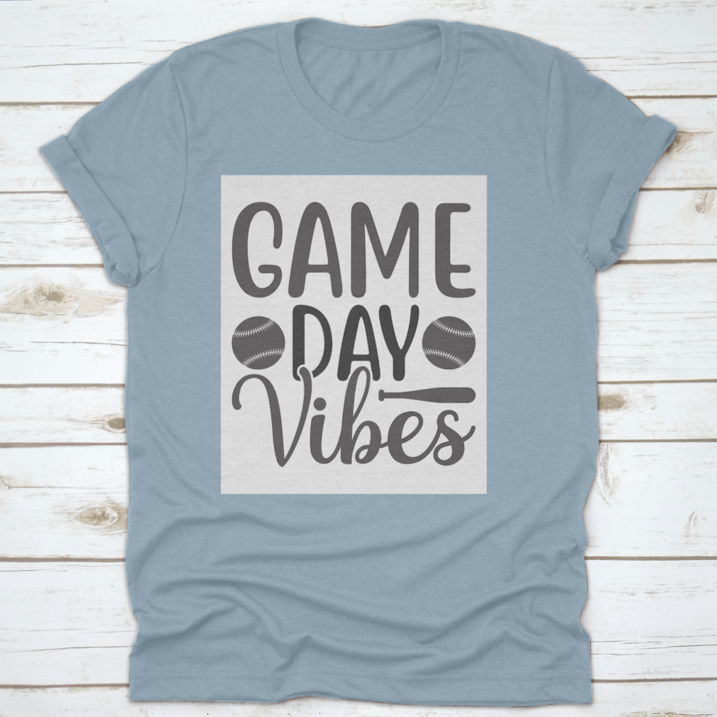 A stylish Game Day Vibes shirt featuring artistic lettering and an inspirational softball logo, made from soft cotton fabric.