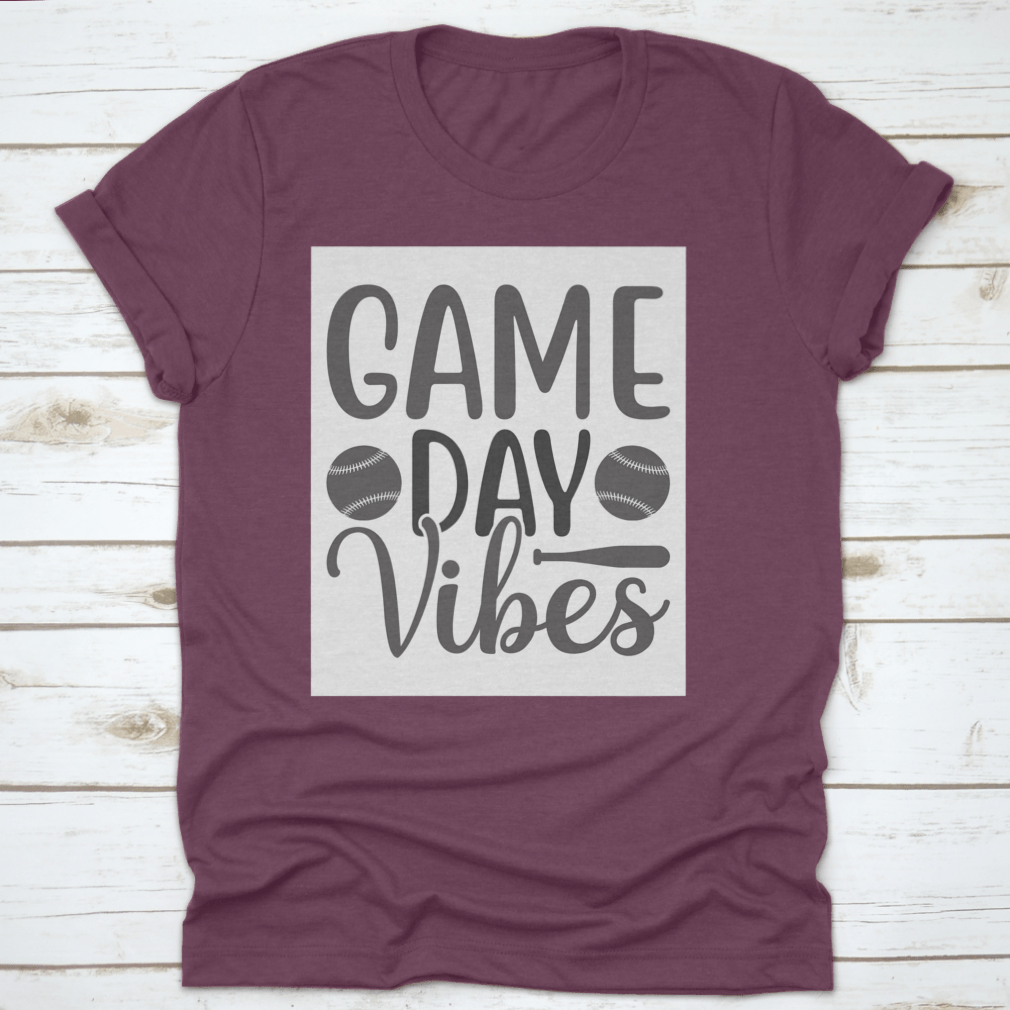 A stylish Game Day Vibes shirt featuring artistic lettering and an inspirational softball logo, made from soft cotton fabric.
