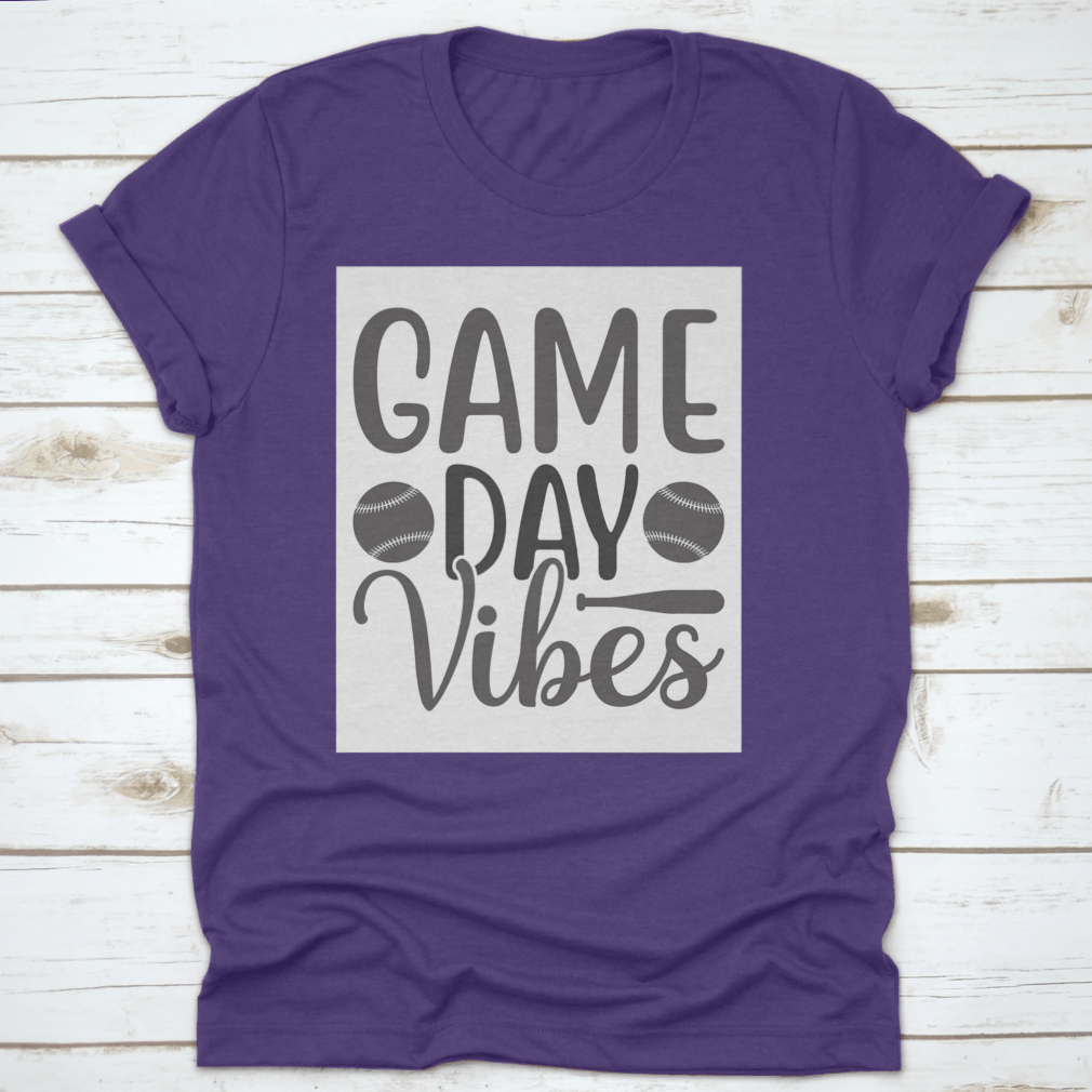 A stylish Game Day Vibes shirt featuring artistic lettering and an inspirational softball logo, made from soft cotton fabric.
