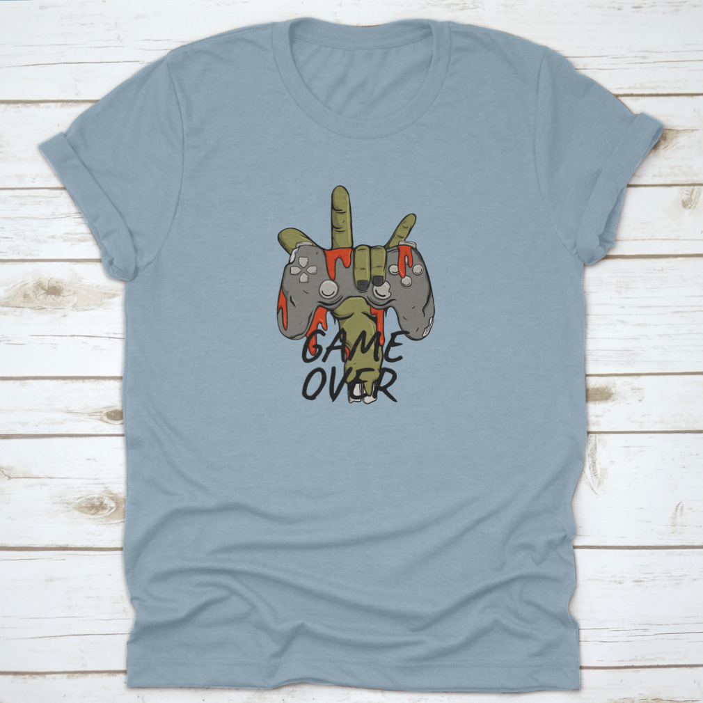 Game Over Halloween illustration t-shirt design featuring spooky graphics on a comfortable cotton fabric.